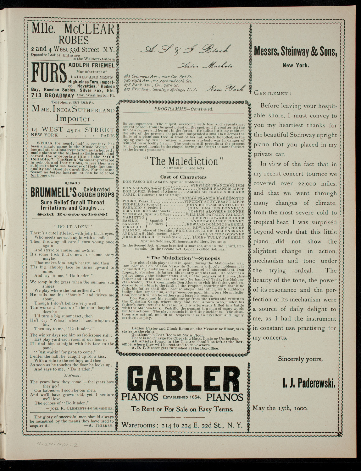 Annual Entertainment by Students of De La Salle Institute, April 29, 1901, program page 3