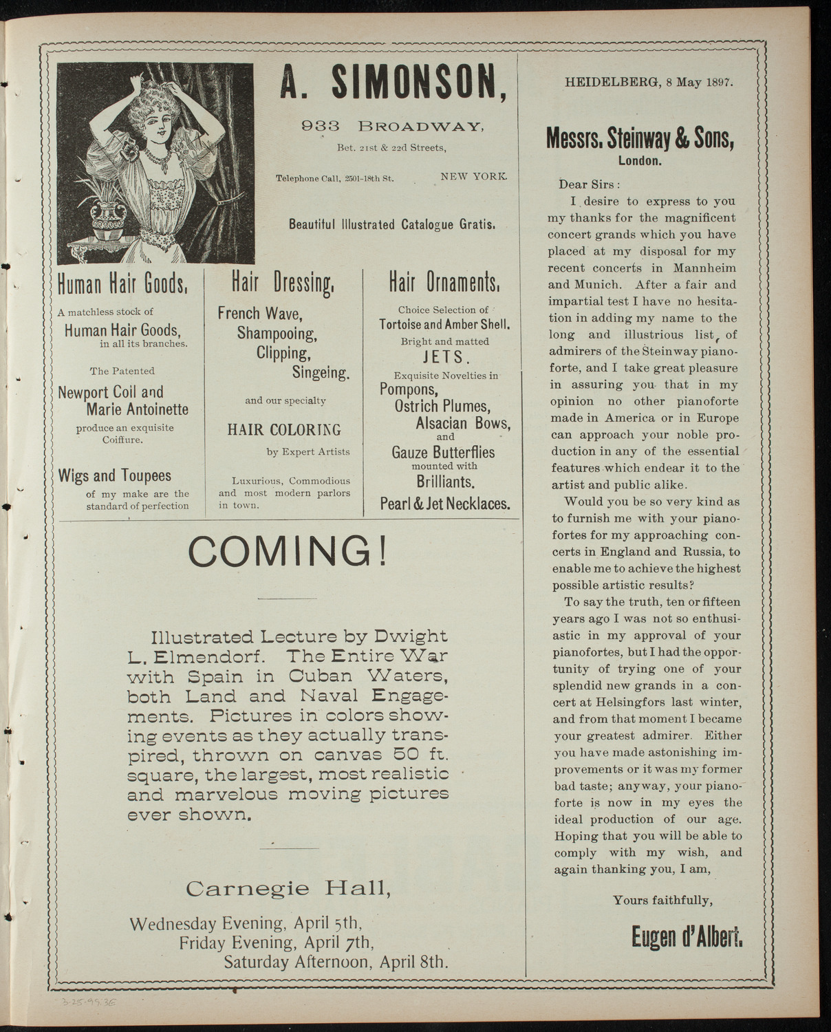 Grand Operatic Benefit, March 25, 1899, program page 5