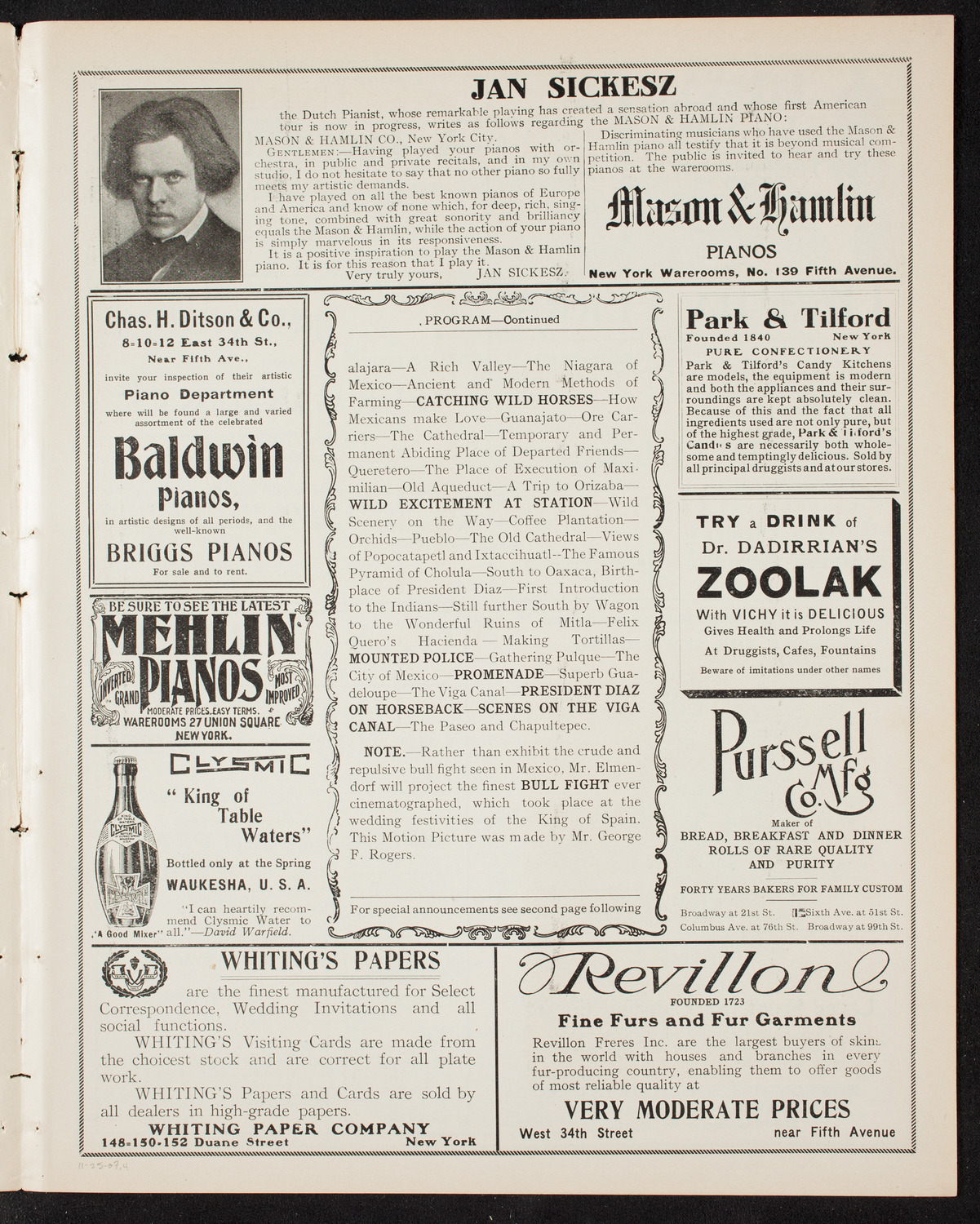 Elmendorf Lecture: Old Mexico, November 25, 1907, program page 7