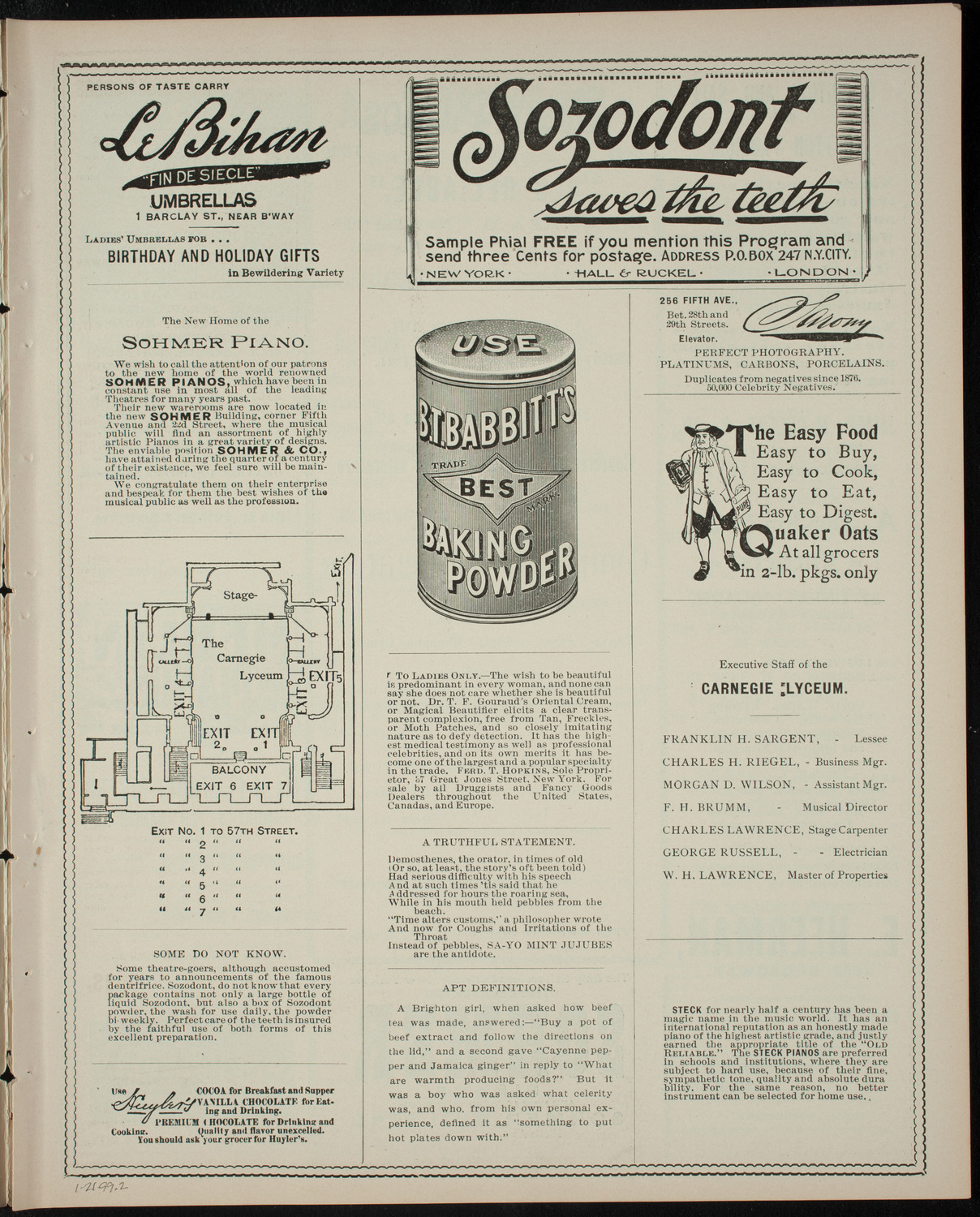 Comparative Literature Society Saturday Morning Conference, January 21, 1899, program page 3