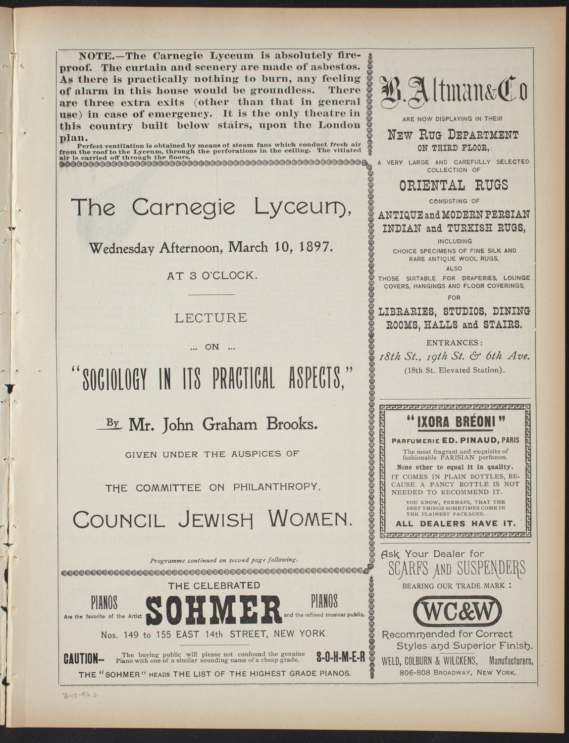 Lecture Series: Sociology in its Practical Aspects, March 10, 1897, program page 3