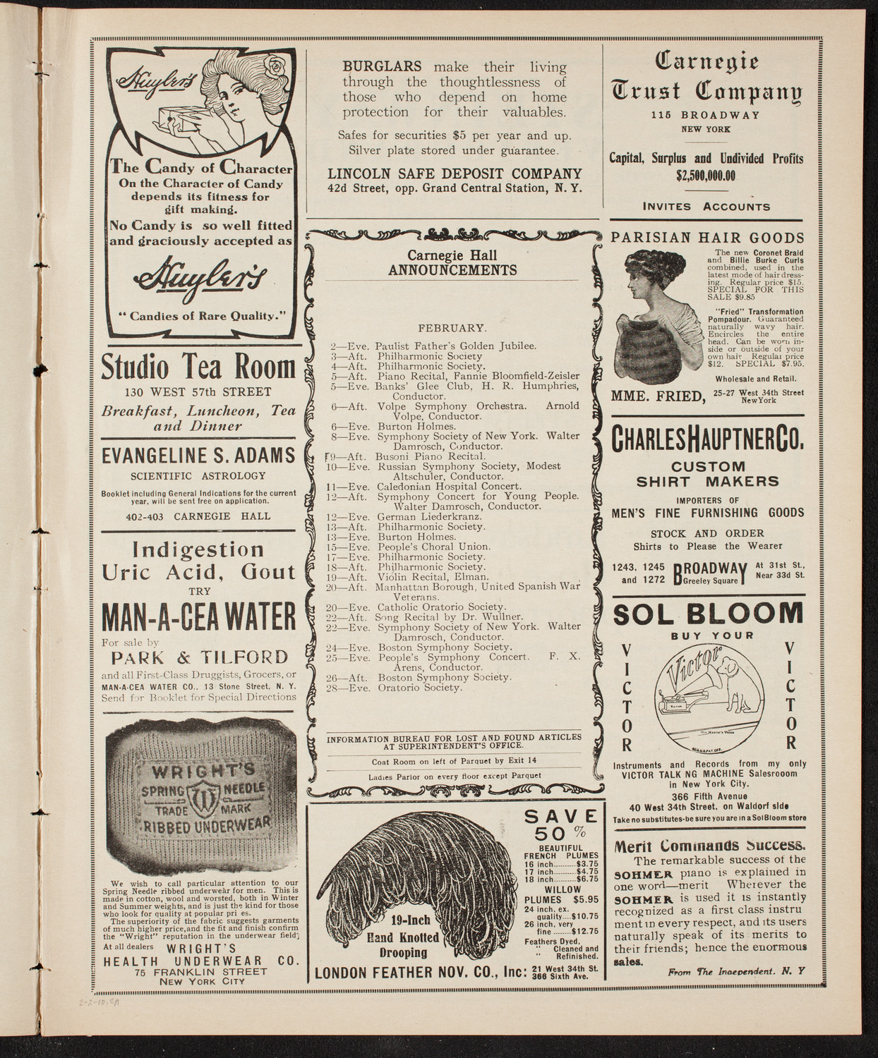 Maud Allan with The Russian Symphony Orchestra, February 2, 1910, program page 3