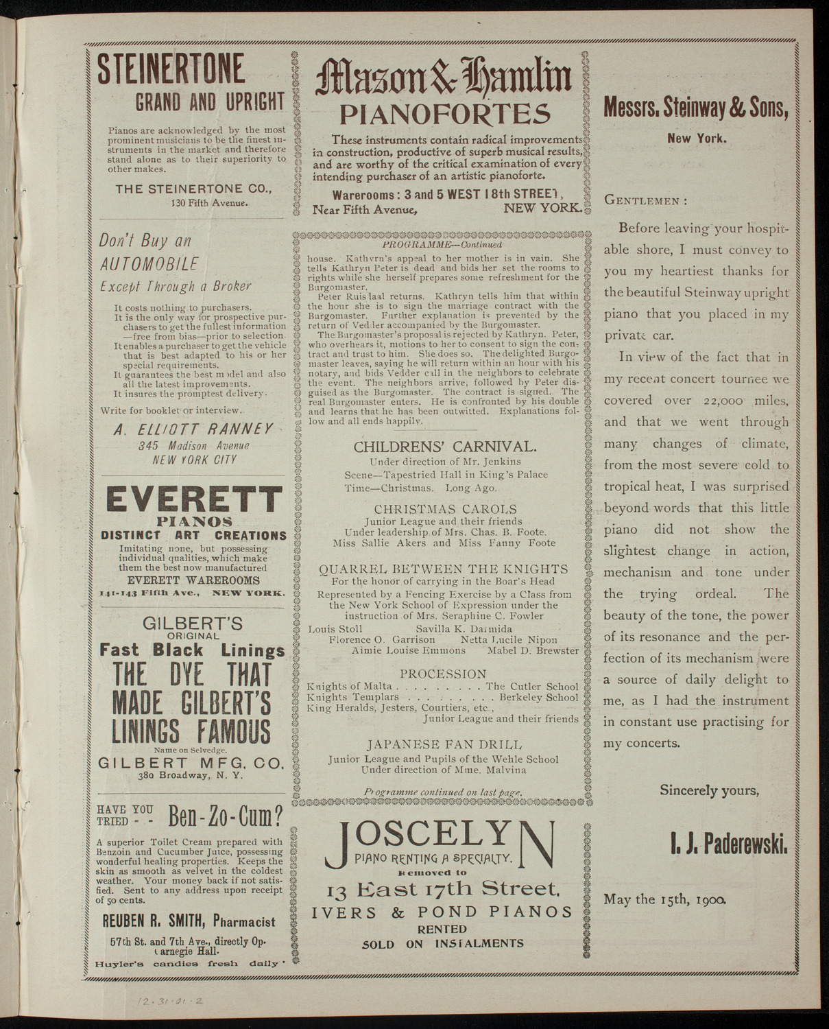 Entertainment for the Benefit of Messiah Home, December 31, 1901, program page 3