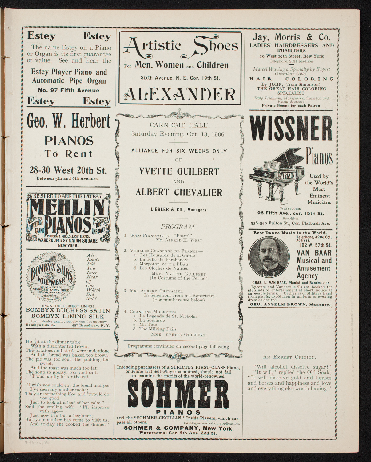 Yvette Guilbert and Albert Chevalier, October 13, 1906, program page 5