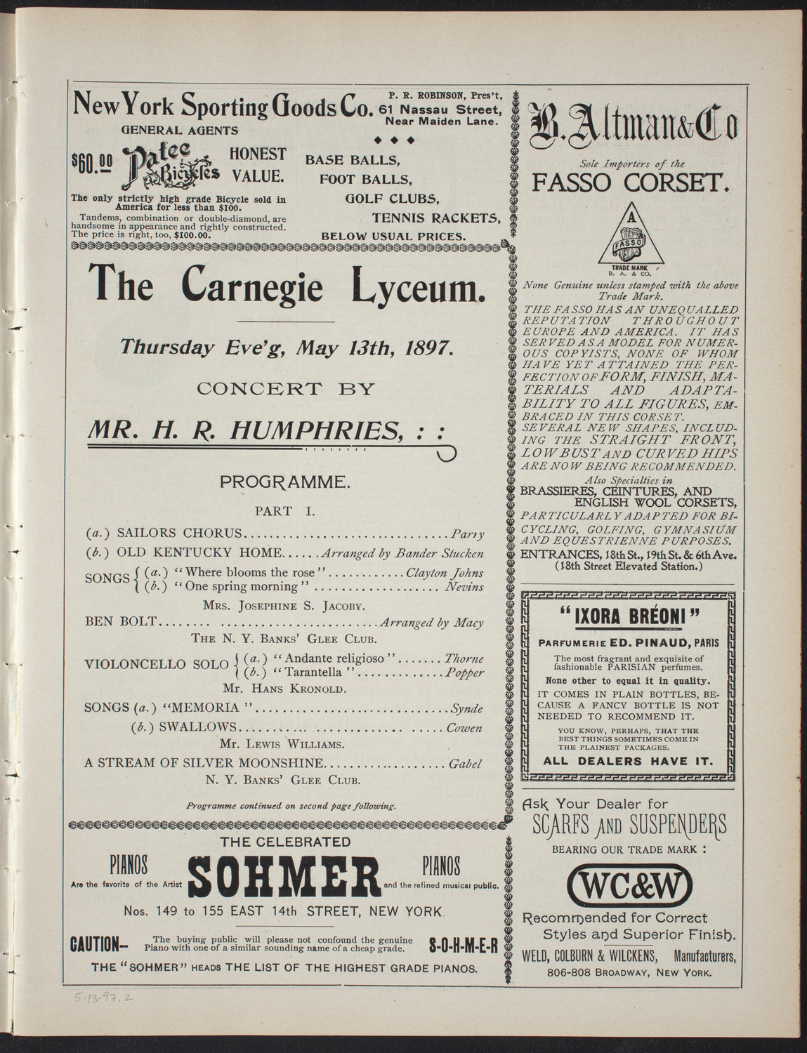 Concert by H.R. Humphries, May 13, 1897, program page 3