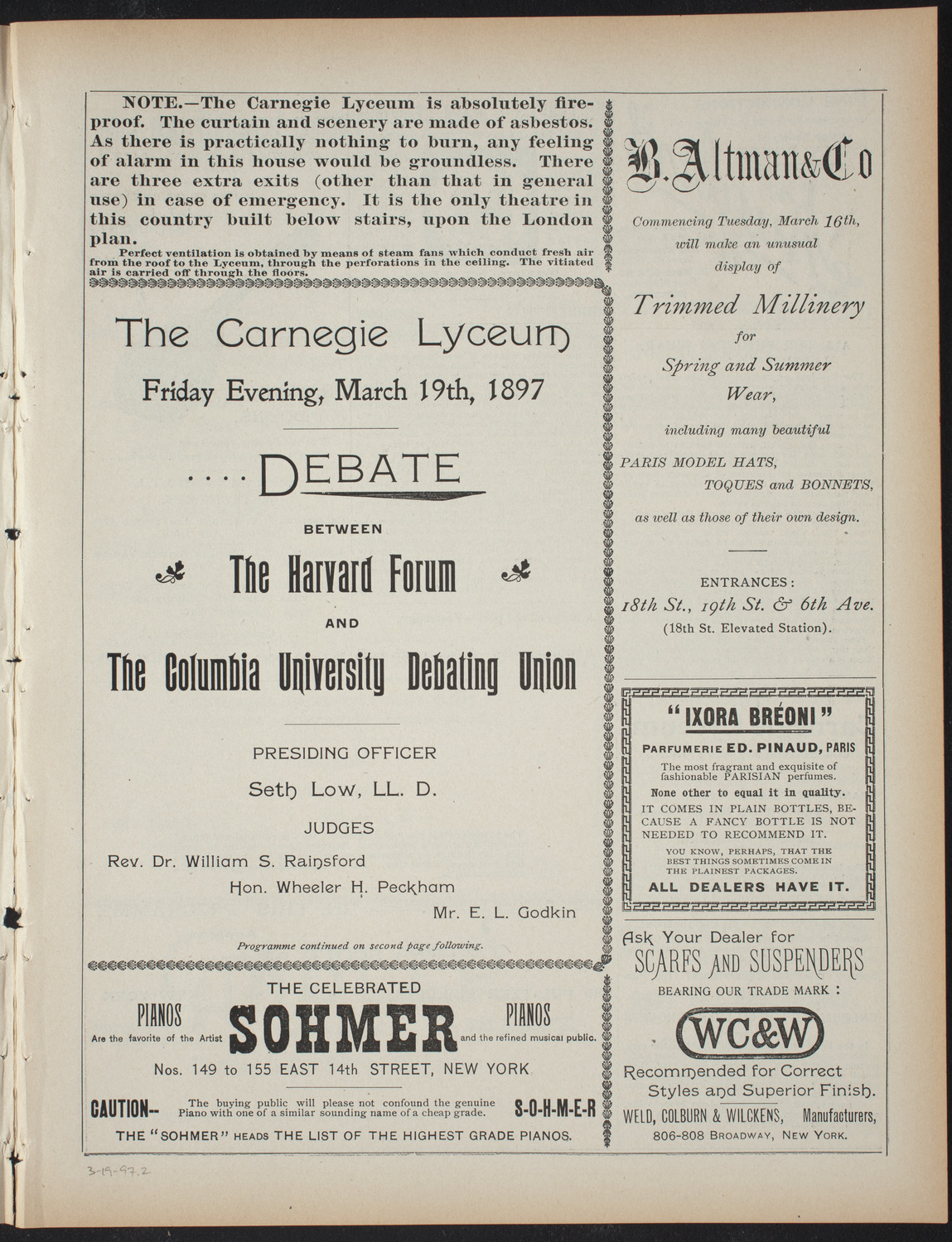 Debate: Harvard Forum and the Columbia University Debating Union, March 19, 1897, program page 3