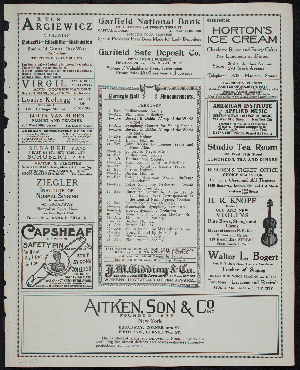 New York Banks' Glee Club, February 4, 1913, program page 3