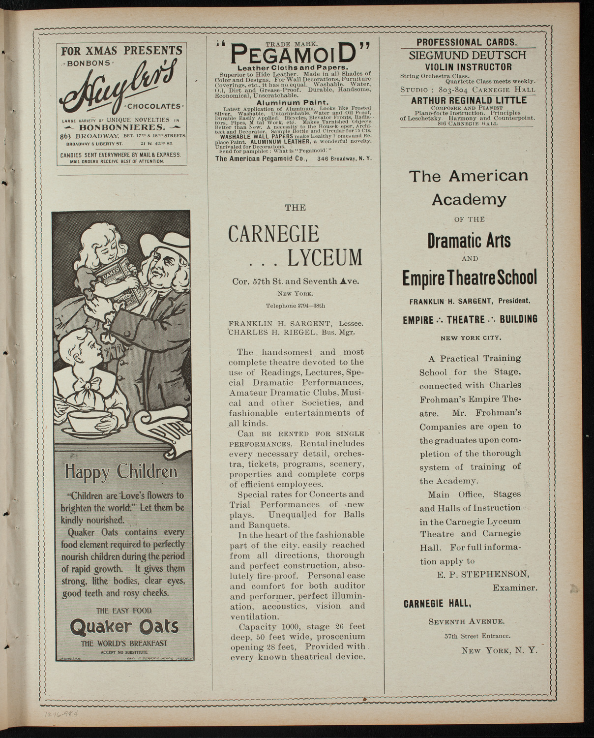 Amateur Comedy Club, December 16, 1898, program page 7