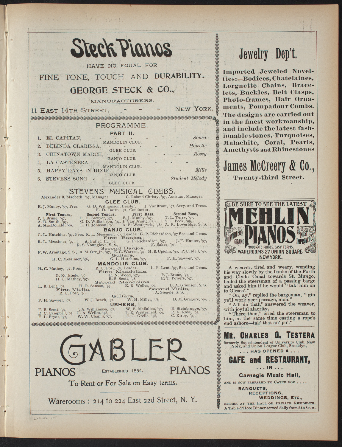 Stevens Institute Glee, Banjo, and Mandolin Clubs, March 9, 1897, program page 5