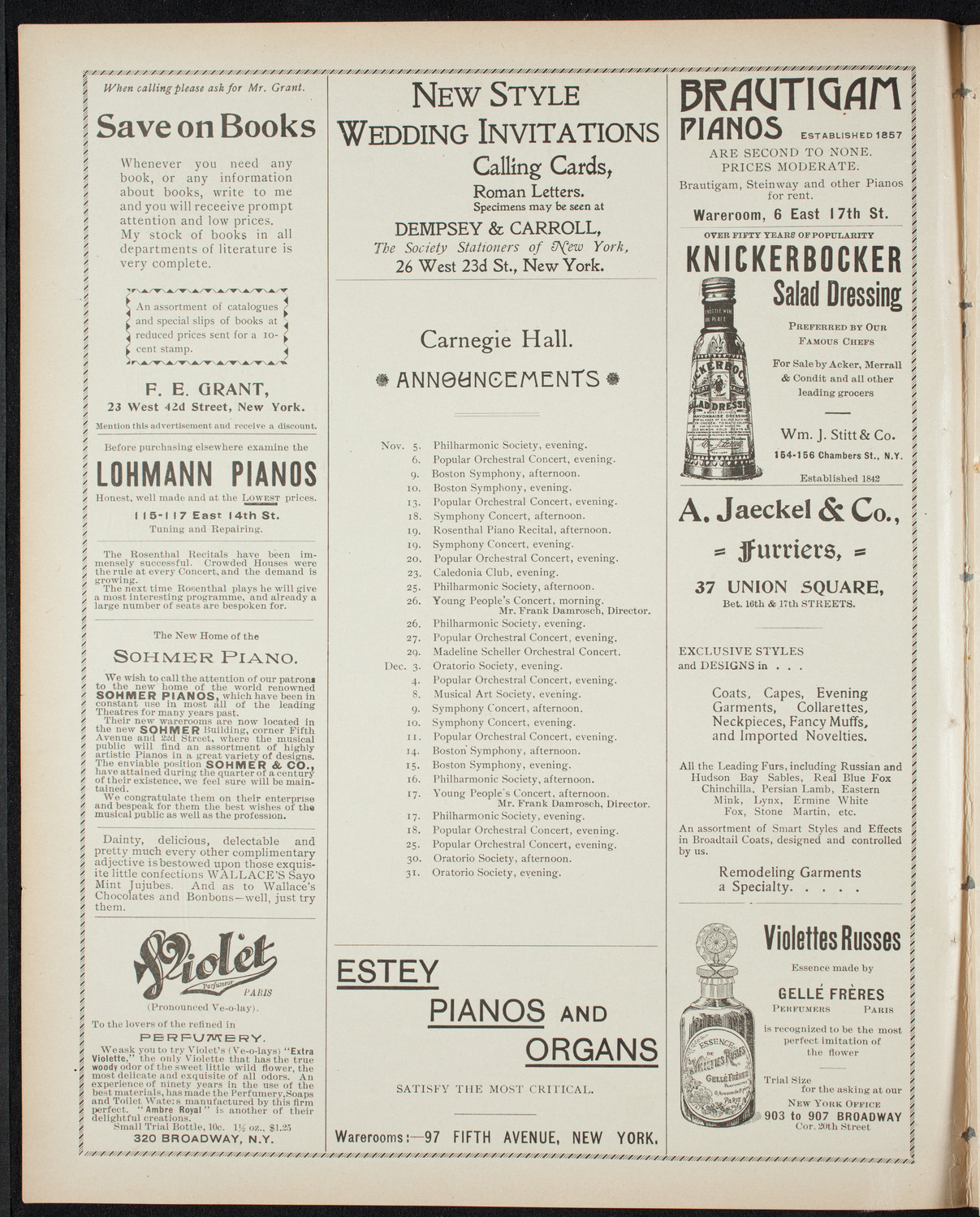 New York Philharmonic, November 4, 1898, program page 2