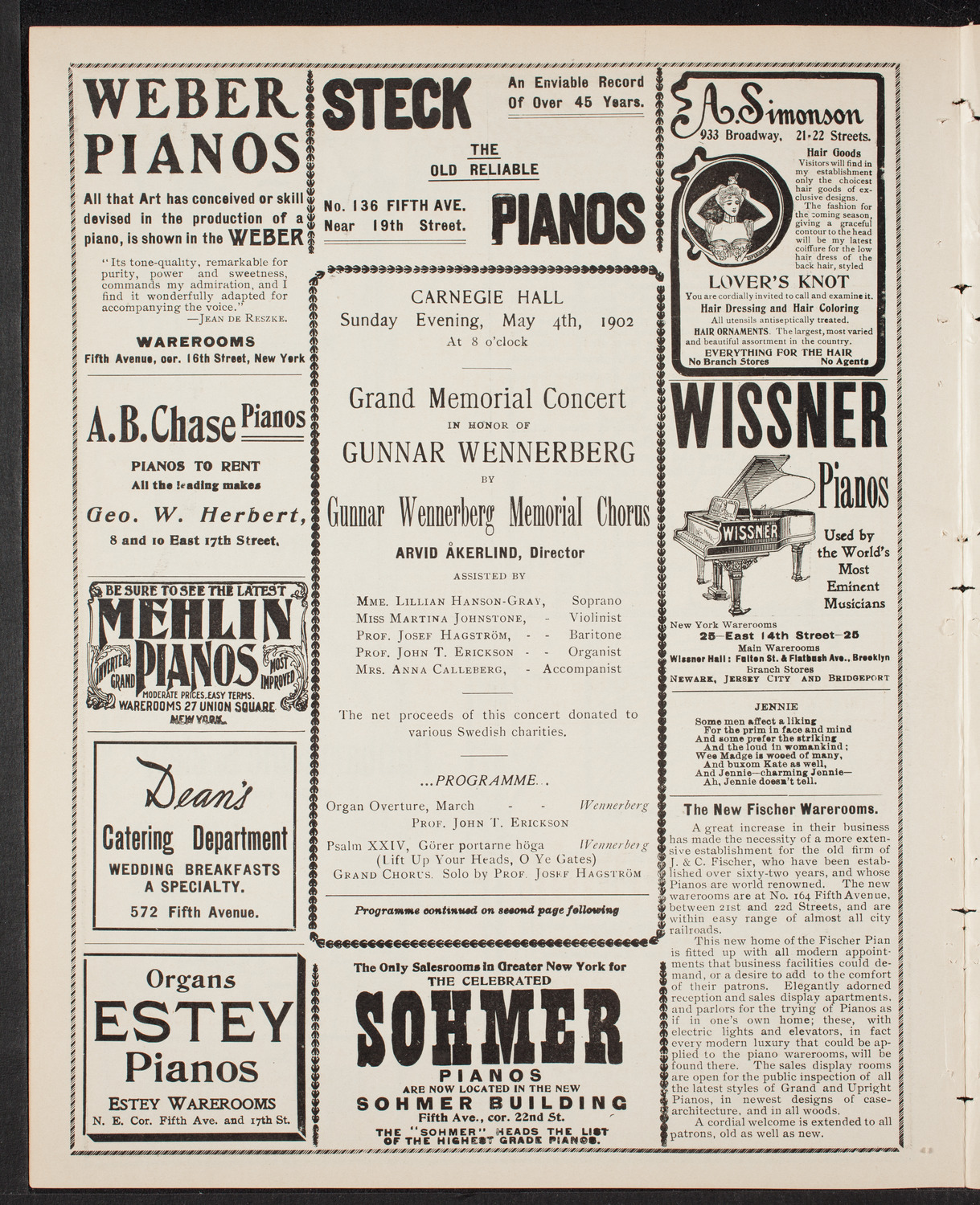Memorial: Gunnar Wennerberg, May 4, 1902, program page 6