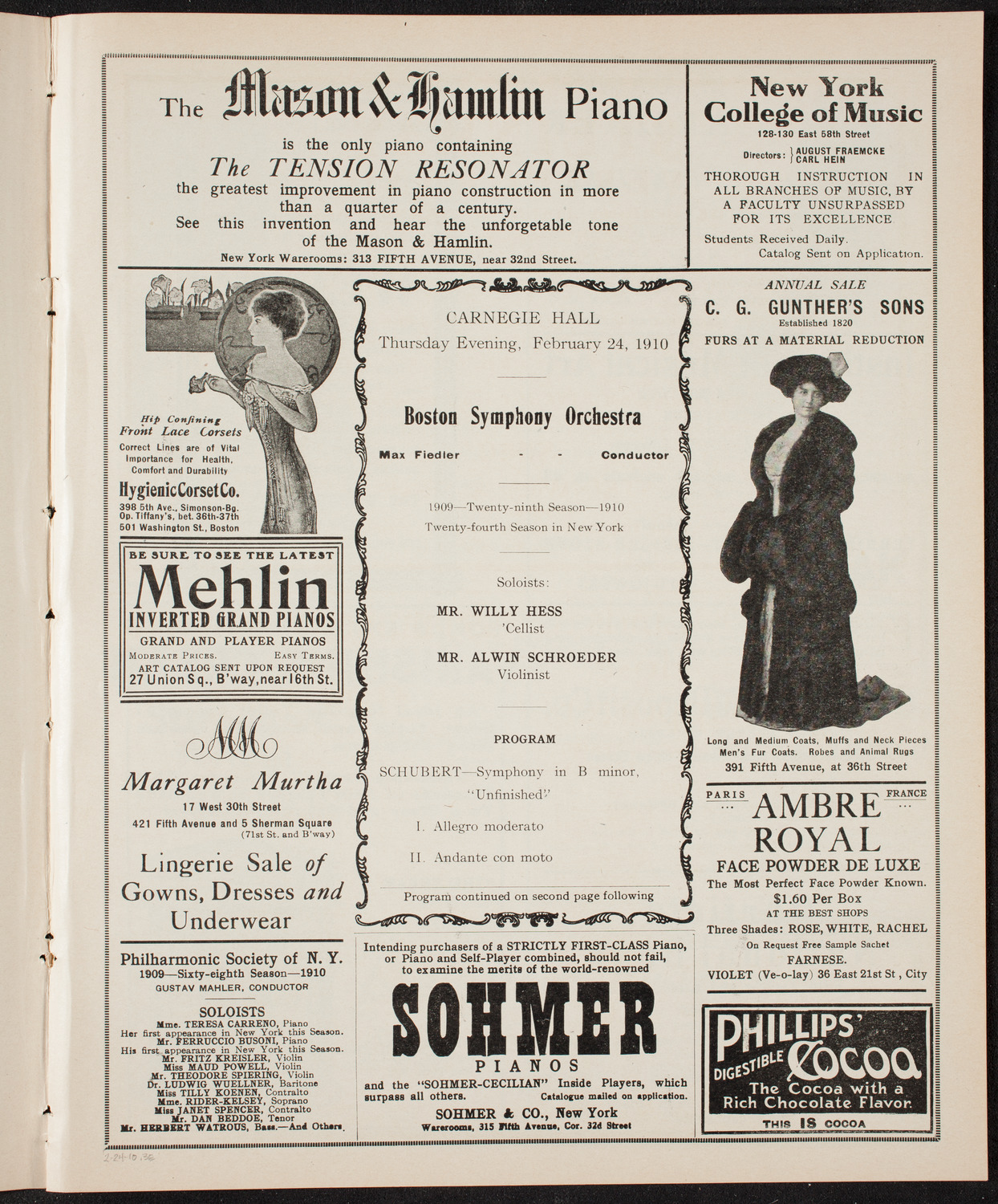 Boston Symphony Orchestra, February 24, 1910, program page 5