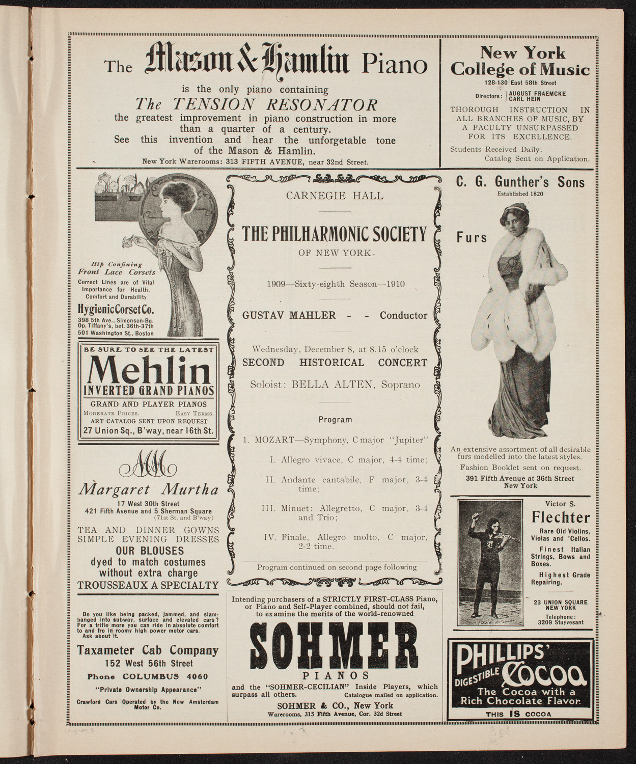 New York Philharmonic, December 8, 1909, program page 5