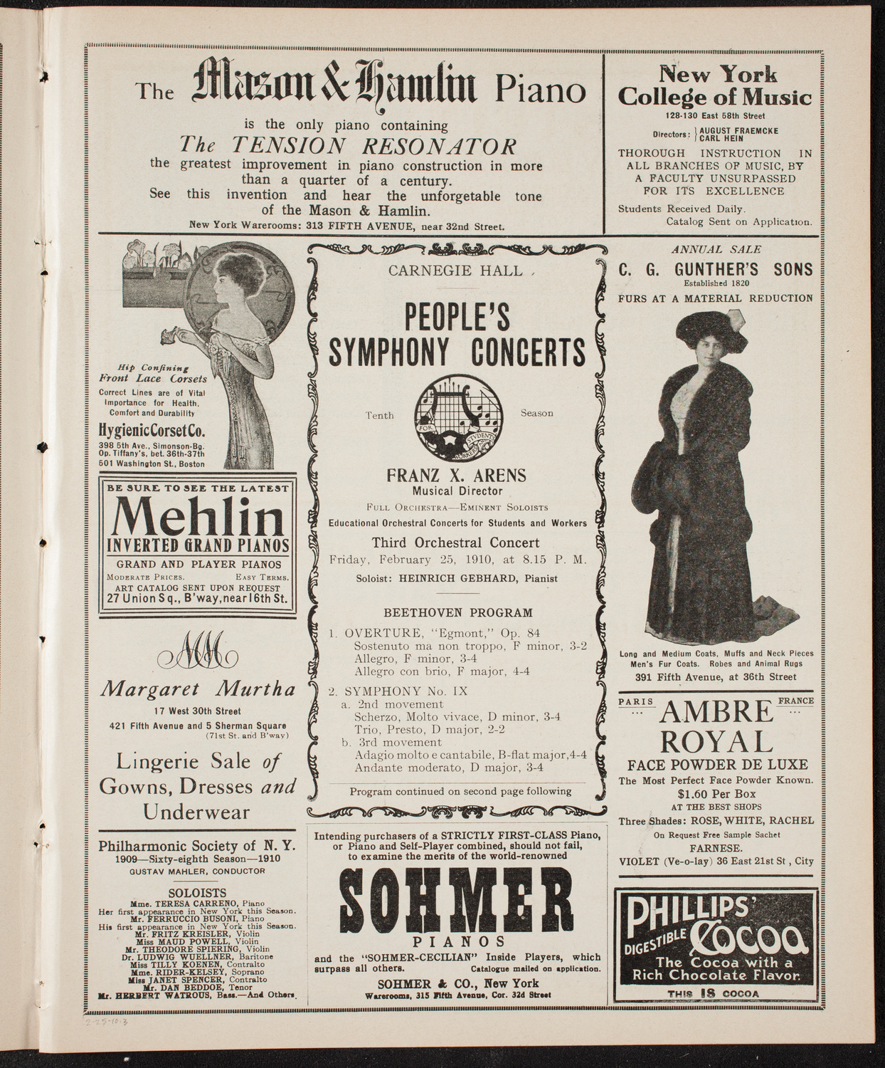 People's Symphony Concert, February 25, 1910, program page 5