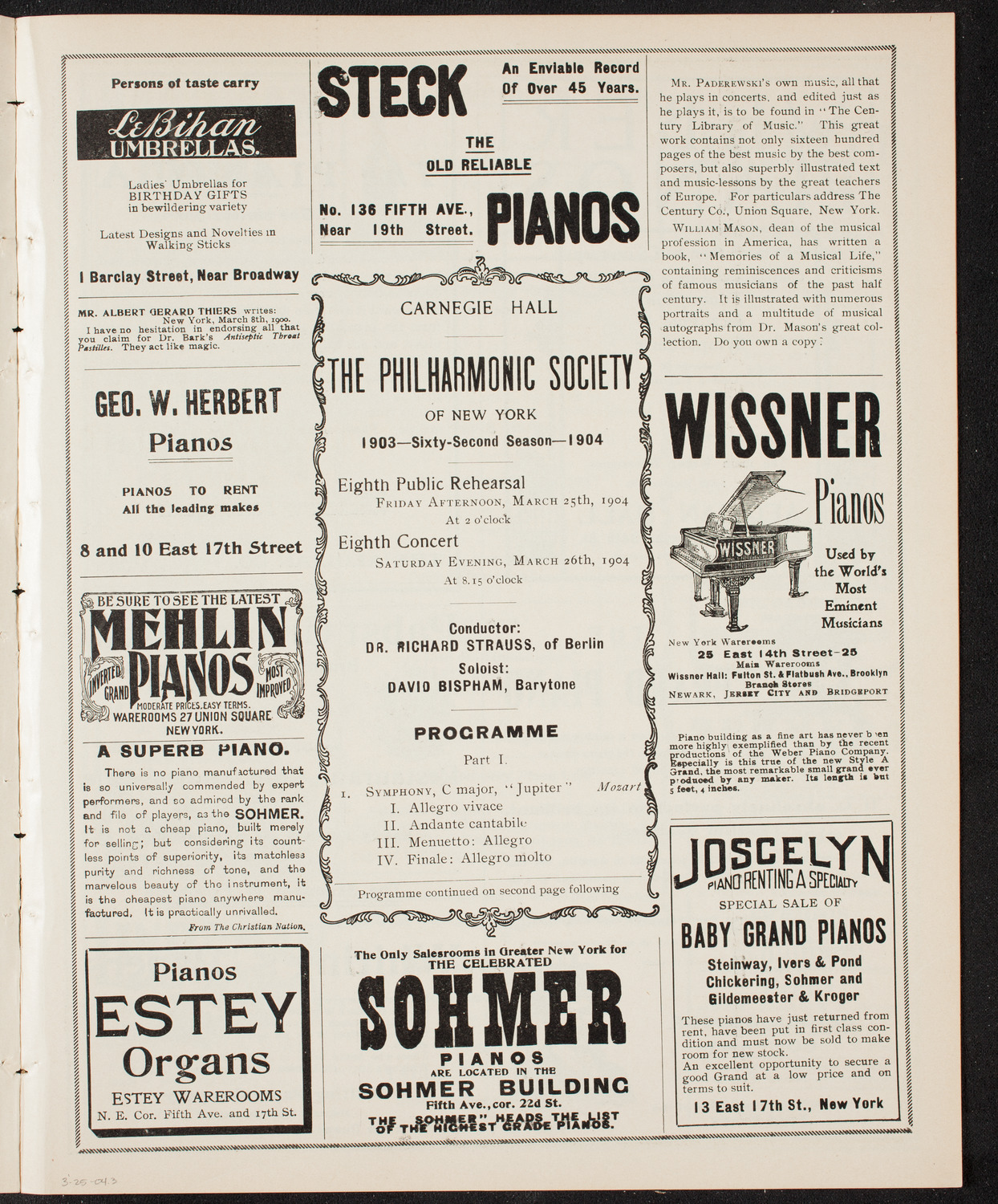 Richard Strauss with New York Philharmonic, March 25, 1904, program page 5