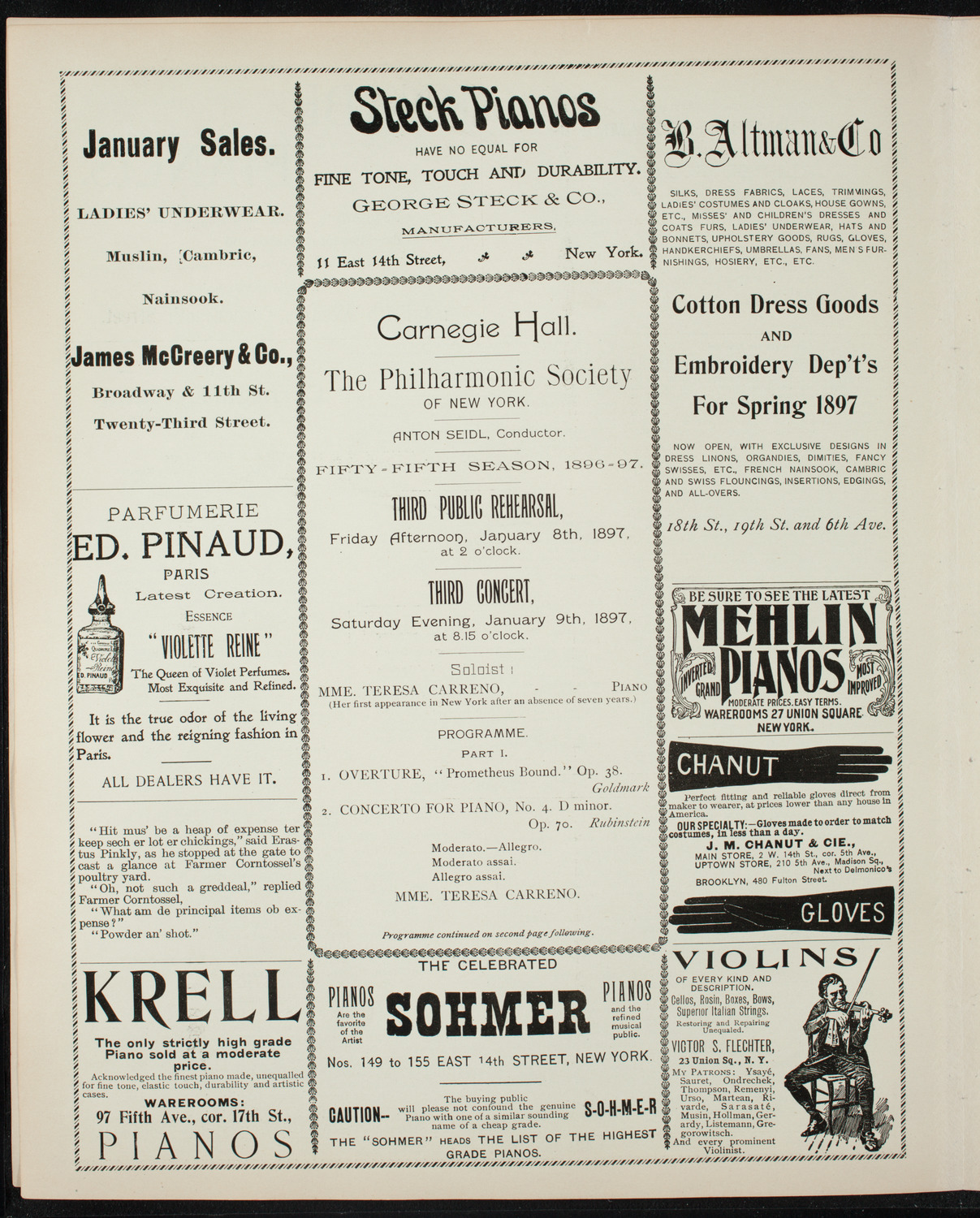 New York Philharmonic, January 8, 1897, program page 4
