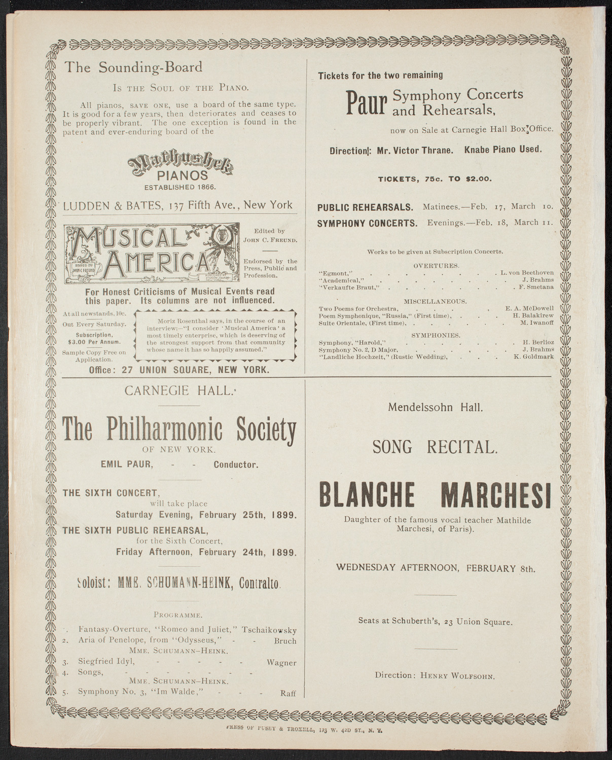 New York Philharmonic, February 4, 1899, program page 8