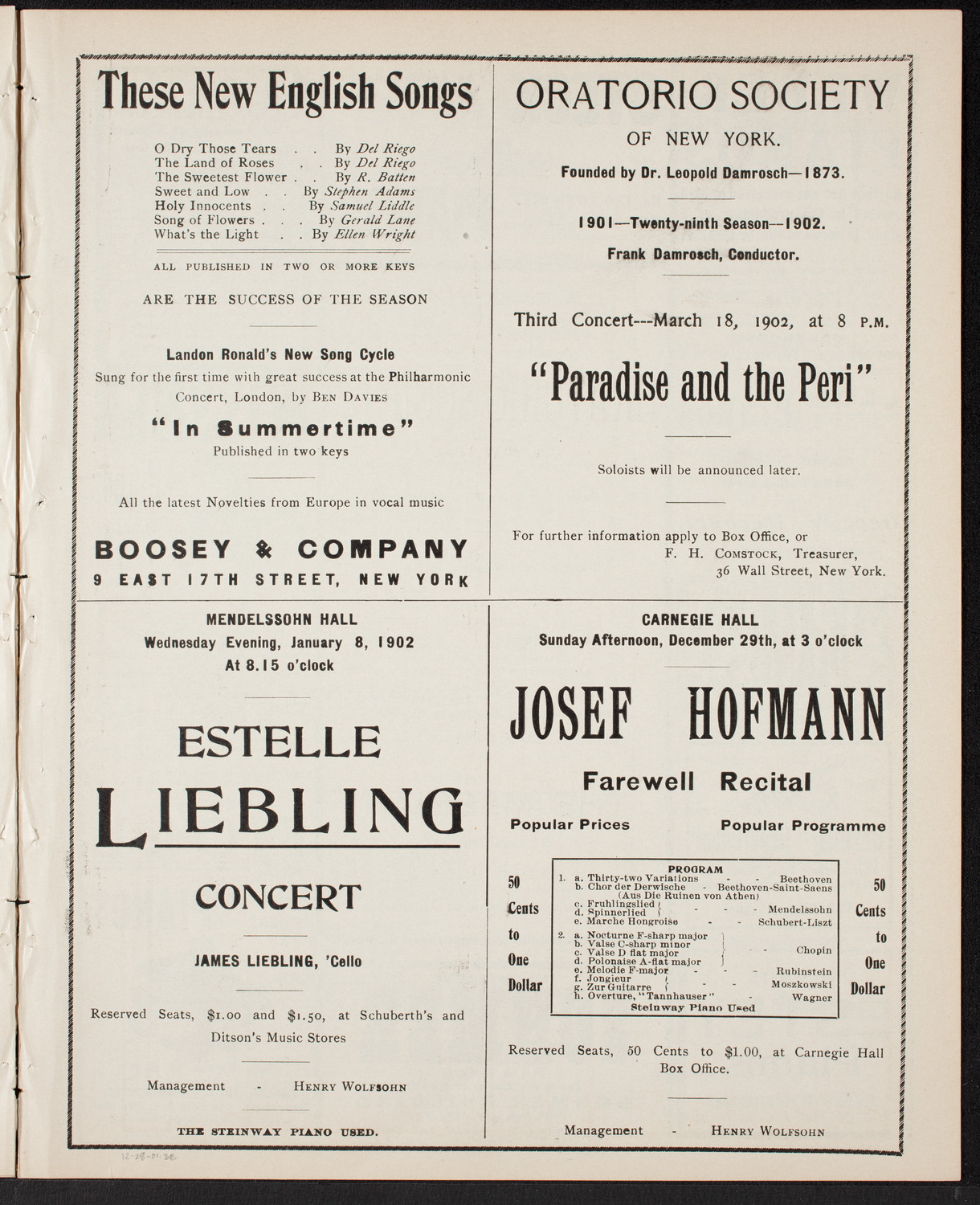 Oratorio Society of New York, December 28, 1901, program page 5