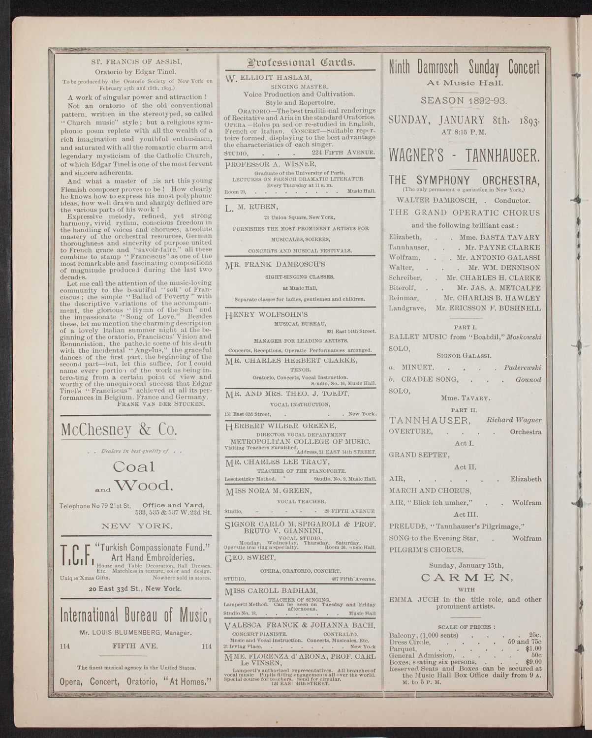 Ignacy Jan Paderewski, Piano, January 2, 1893, program page 2