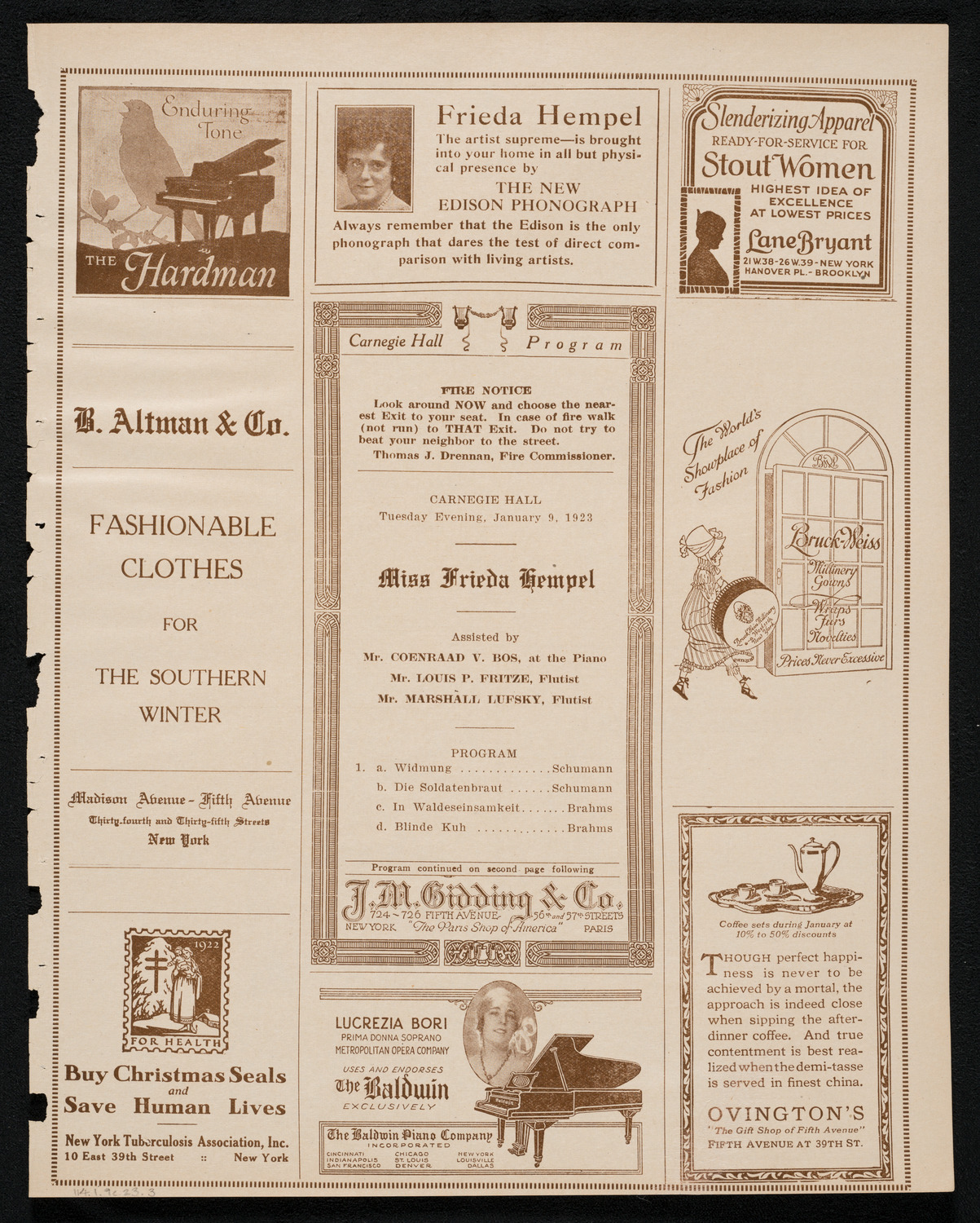 Frieda Hempel, Soprano, January 9, 1923, program page 5