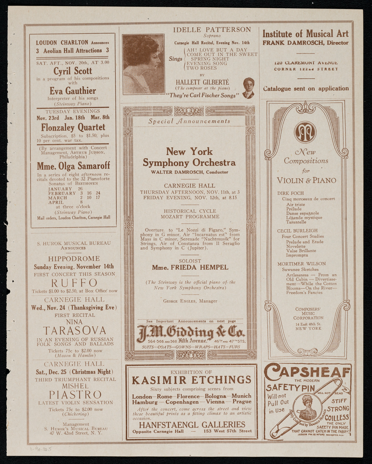 Philadelphia Orchestra, November 9, 1920, program page 9