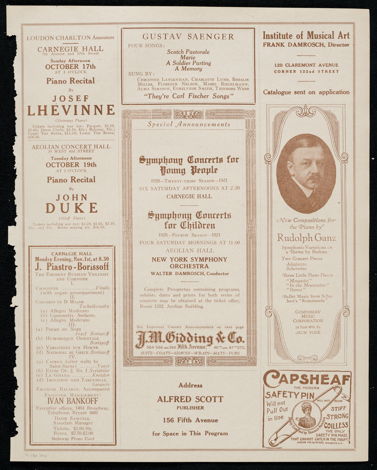 Benefit: St. Joseph Summer Institute, October 13, 1920, program page 9