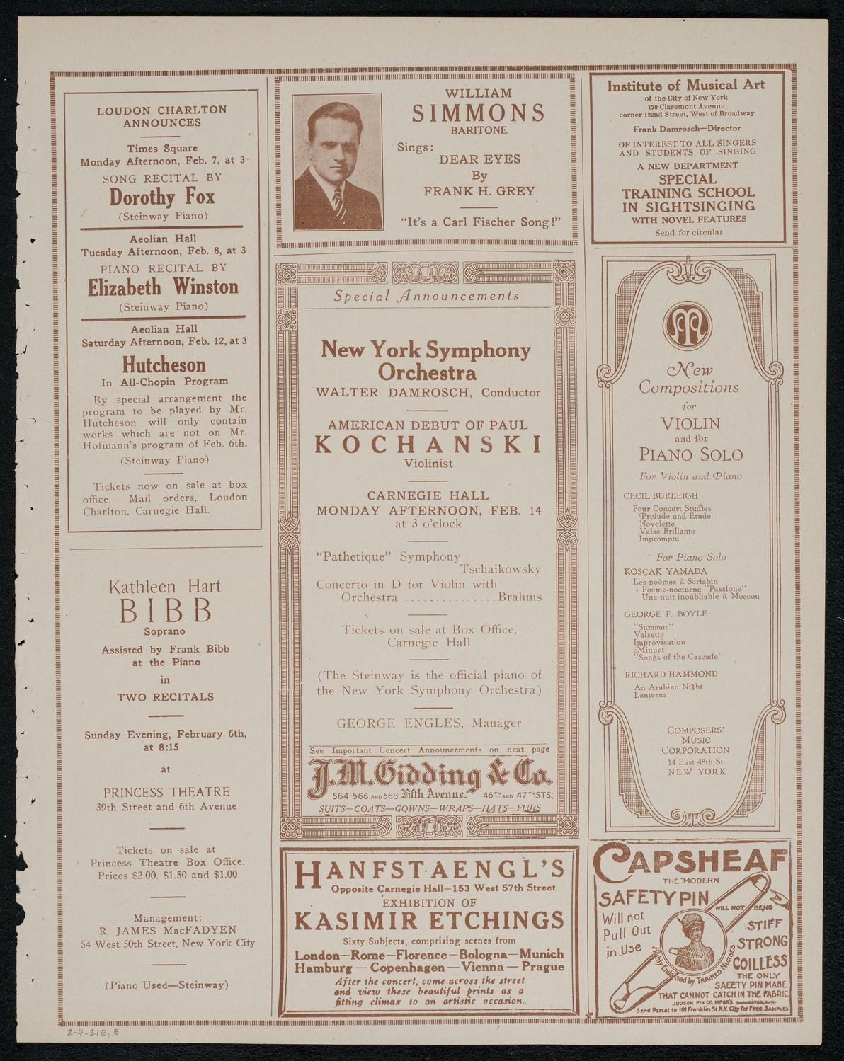 New York Symphony Orchestra, February 4, 1921, program page 9