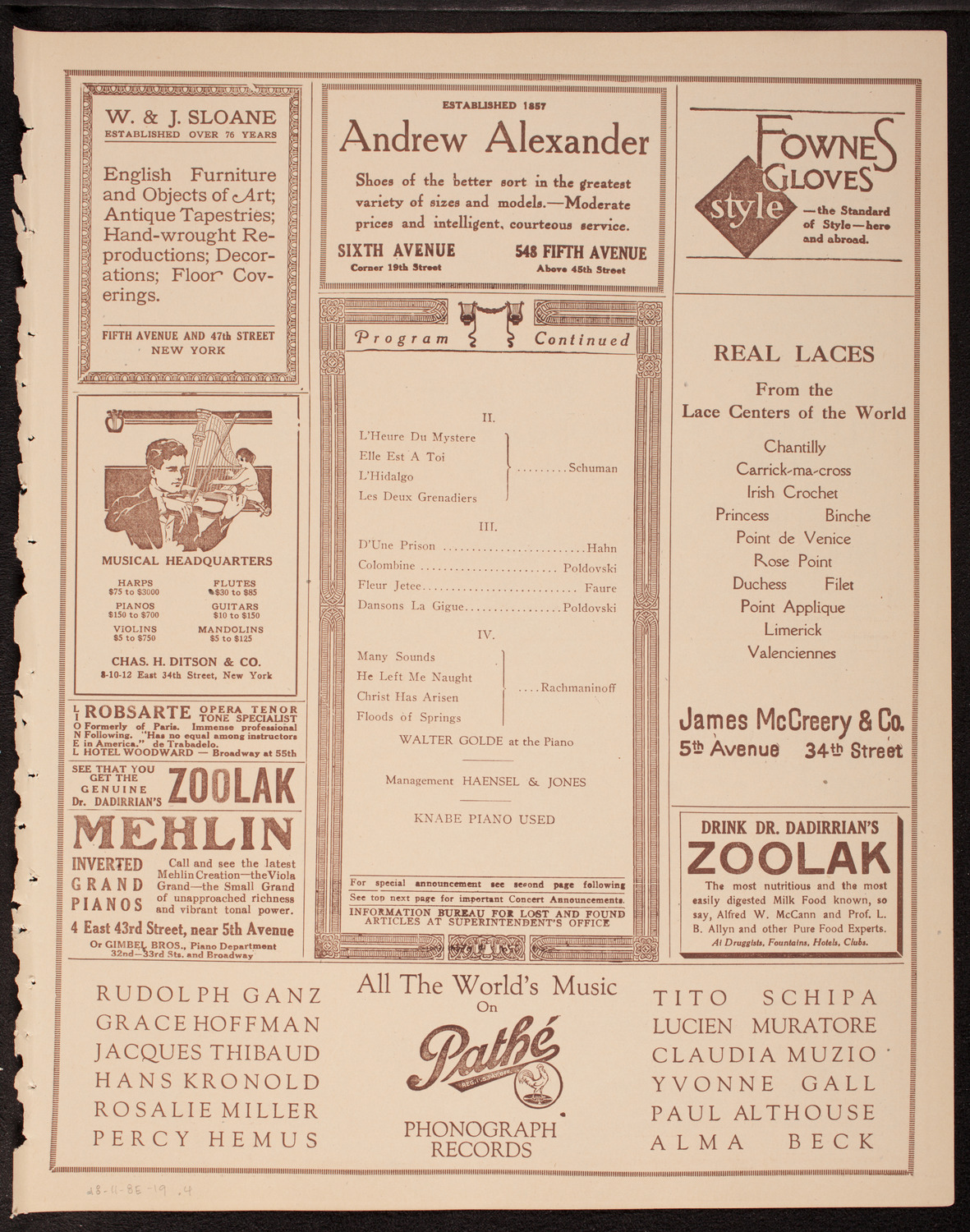 George Baklanoff, Baritone, November 8, 1919, program page 7