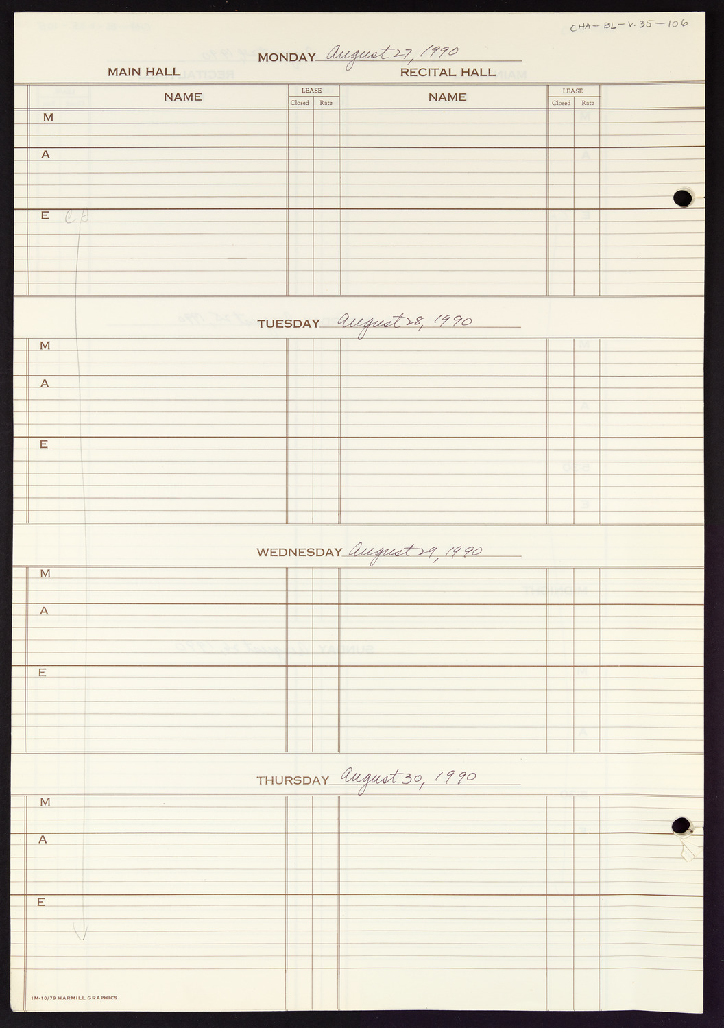 Carnegie Hall Booking Ledger, volume 35, page 106