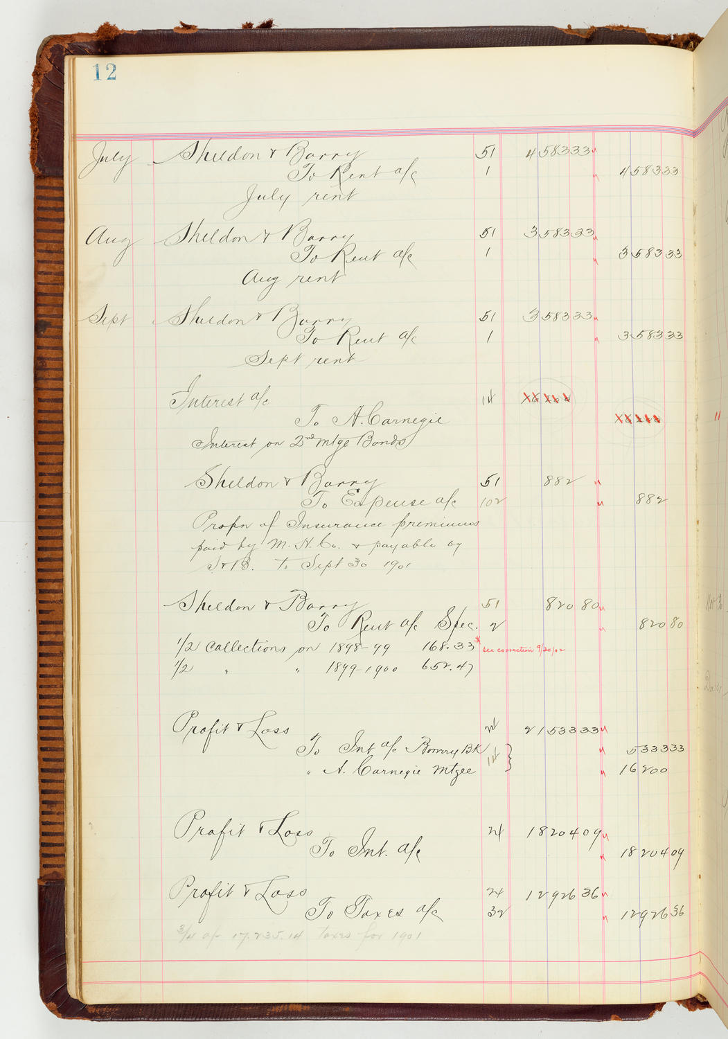 Music Hall Accounting Ledger Journal, volume 7, page 12