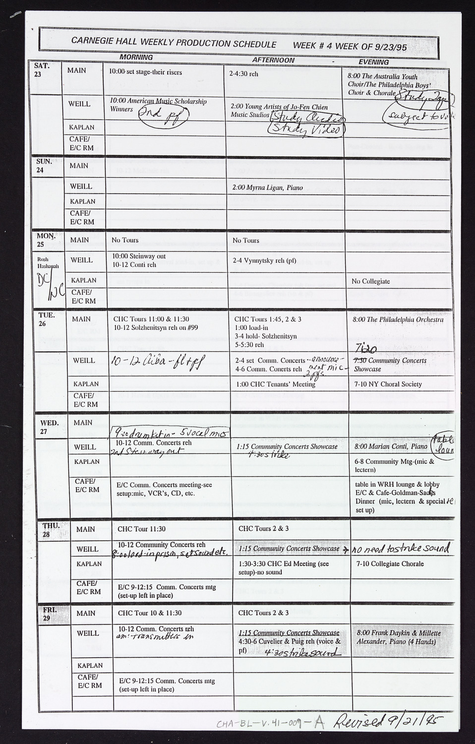 Carnegie Hall Booking Ledger, volume 41, page 9a