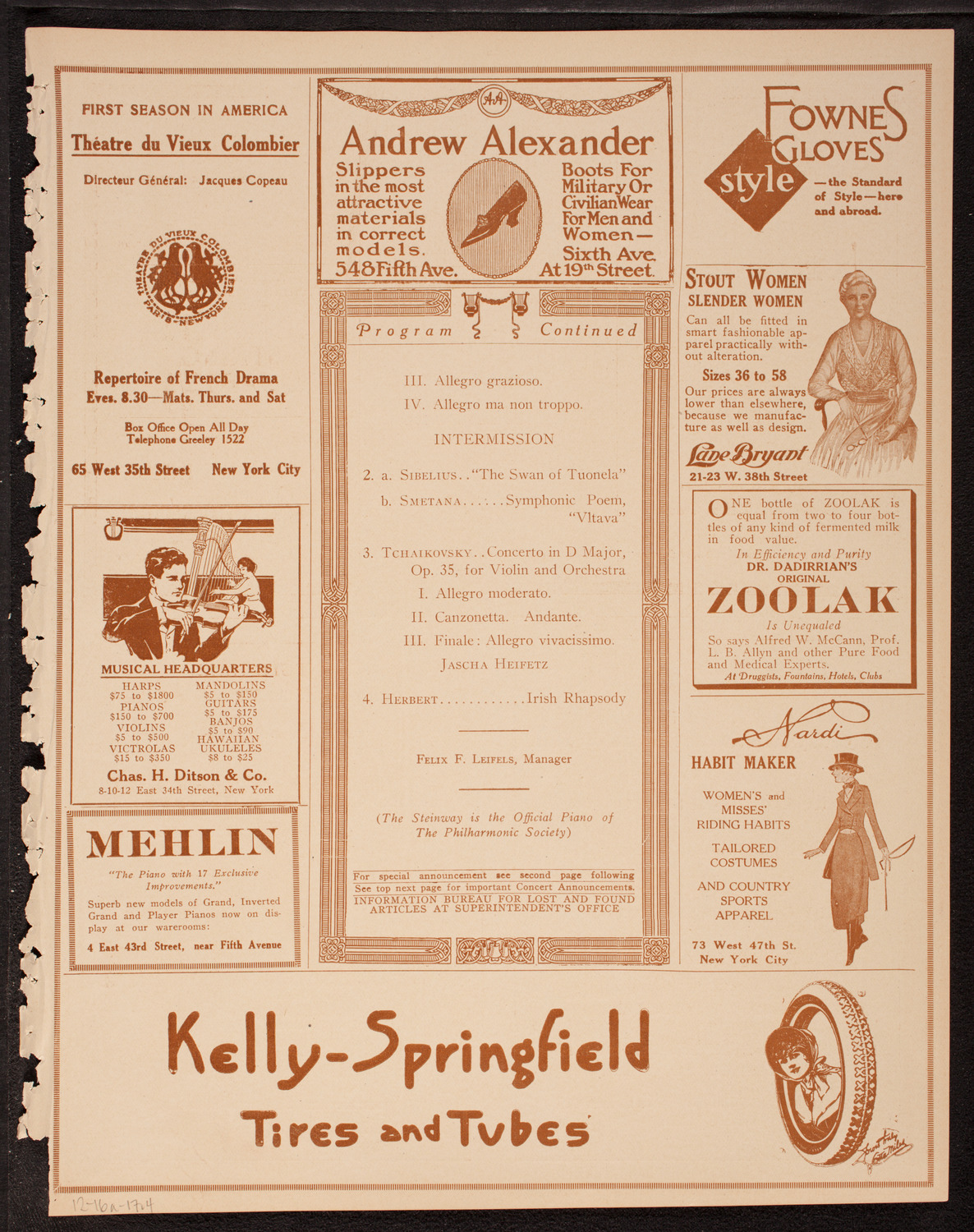 New York Philharmonic, December 16, 1917, program page 7