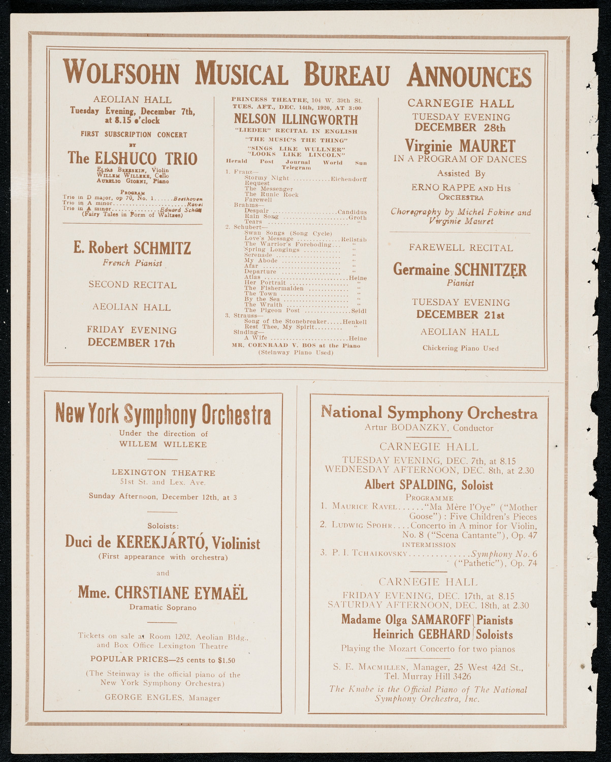 Duci de Kerekjarto, Violin, December 6, 1920, program page 8