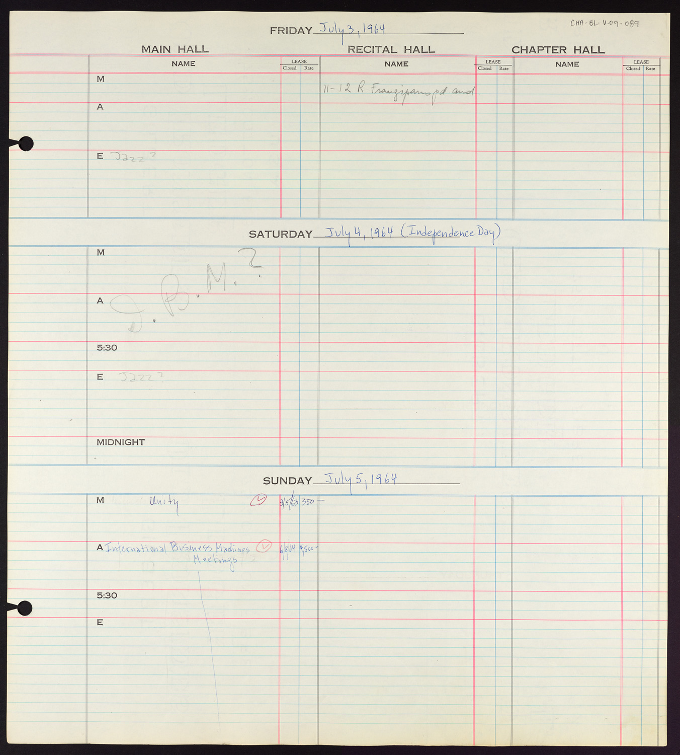 Carnegie Hall Booking Ledger, volume 9, page 89