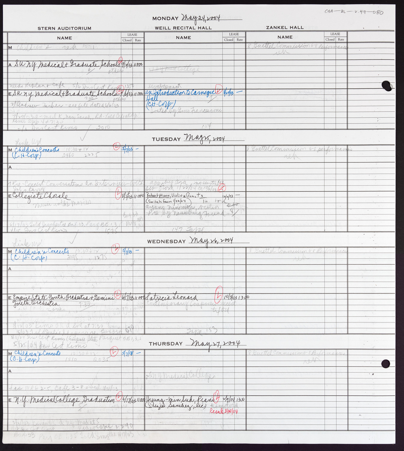 Carnegie Hall Booking Ledger, volume 49, page 80