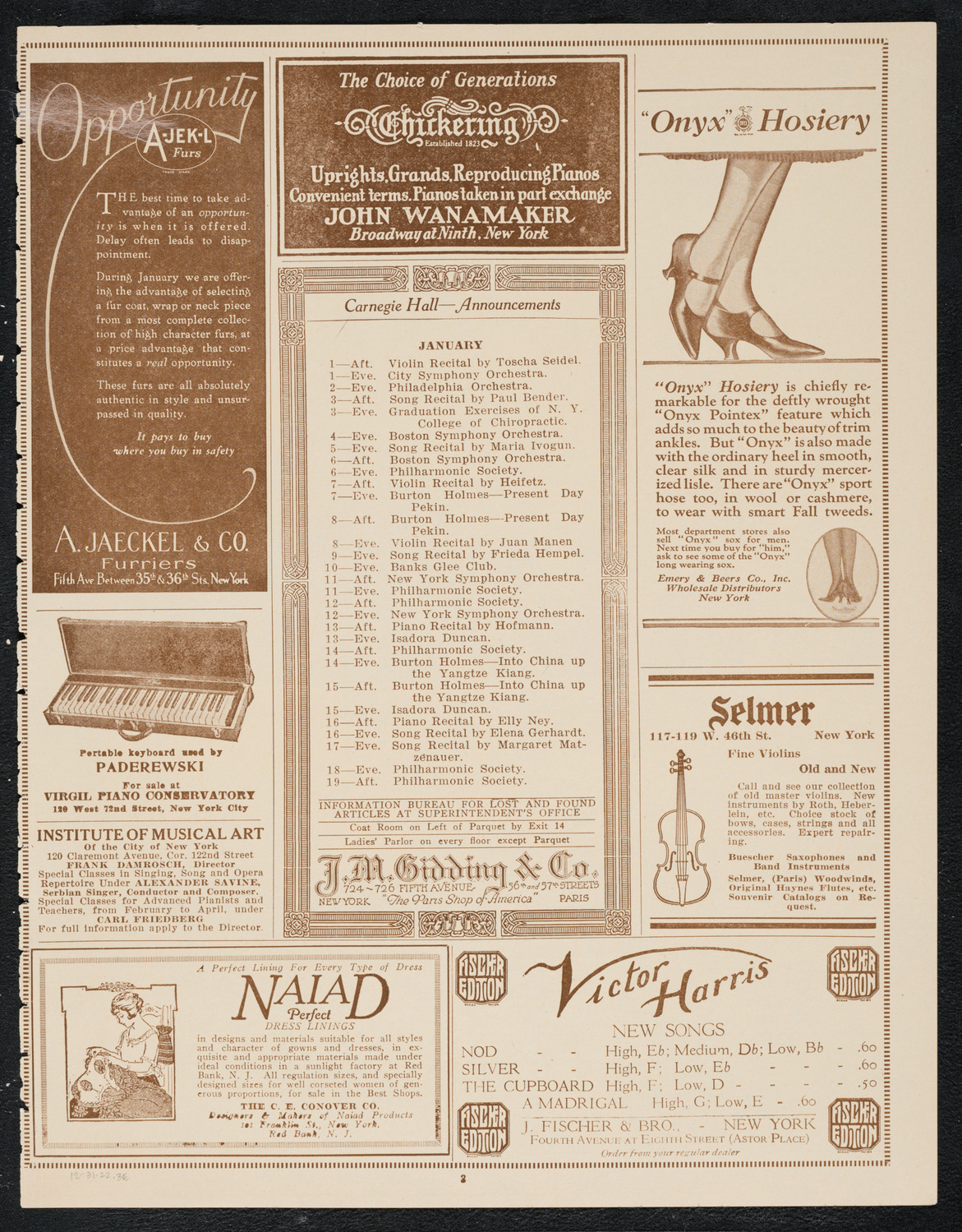 Isa Kremer, Soprano, December 31, 1922, program page 3