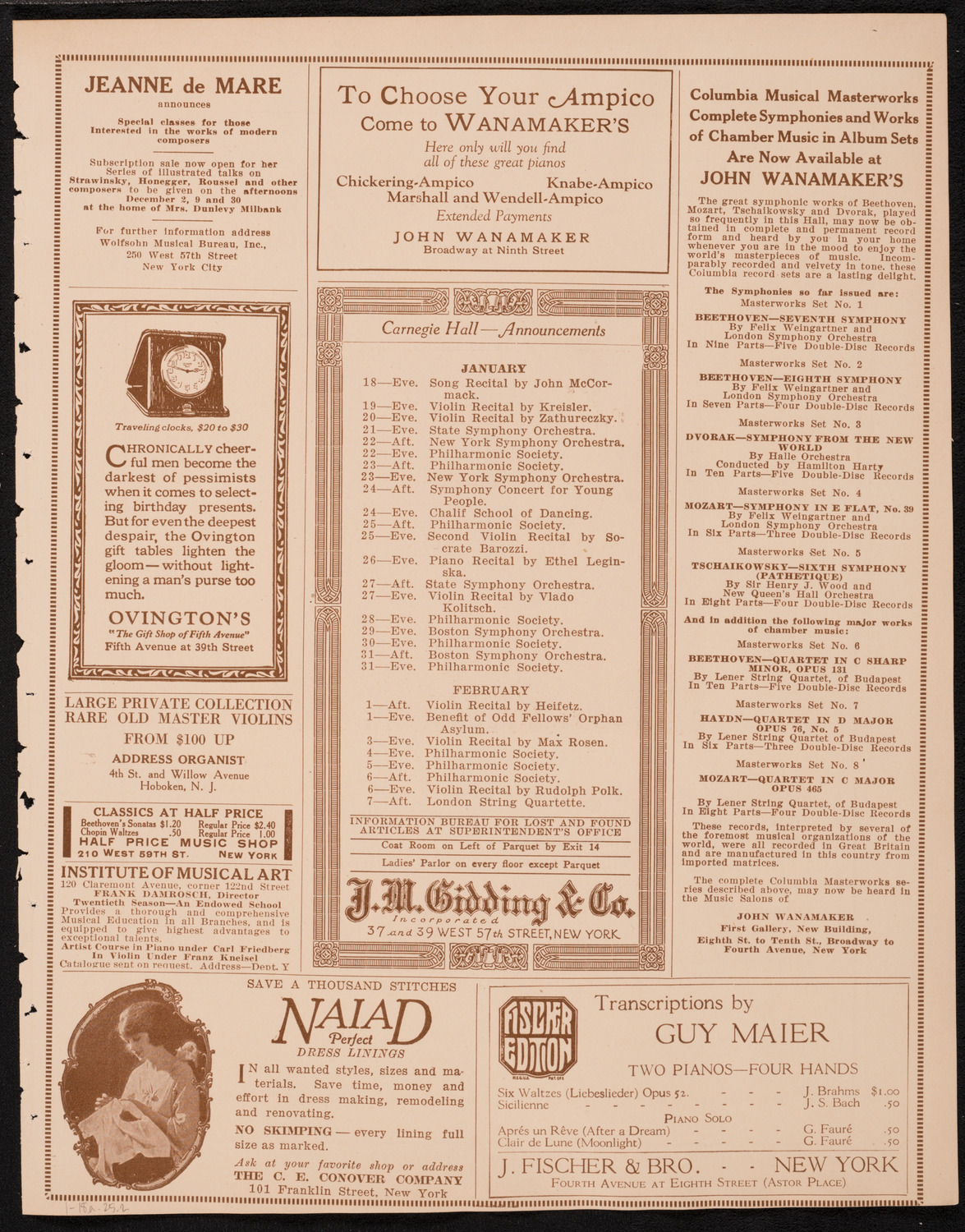 New York Philharmonic, January 18, 1925, program page 3