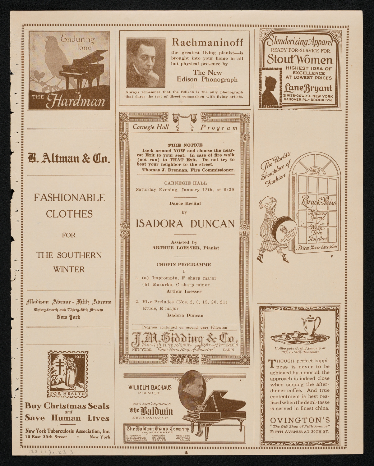 Isadora Duncan, Dancer, January 13, 1923, program page 5