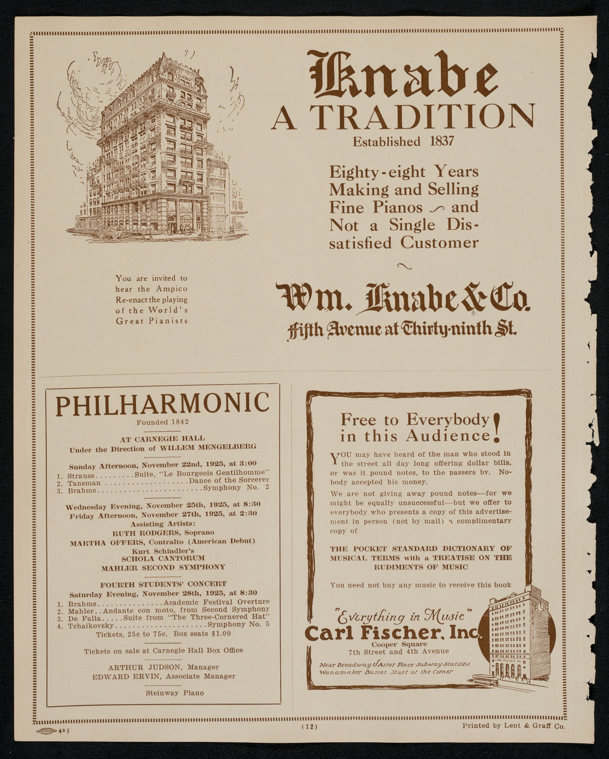 New York Philharmonic, November 20, 1925, program page 12