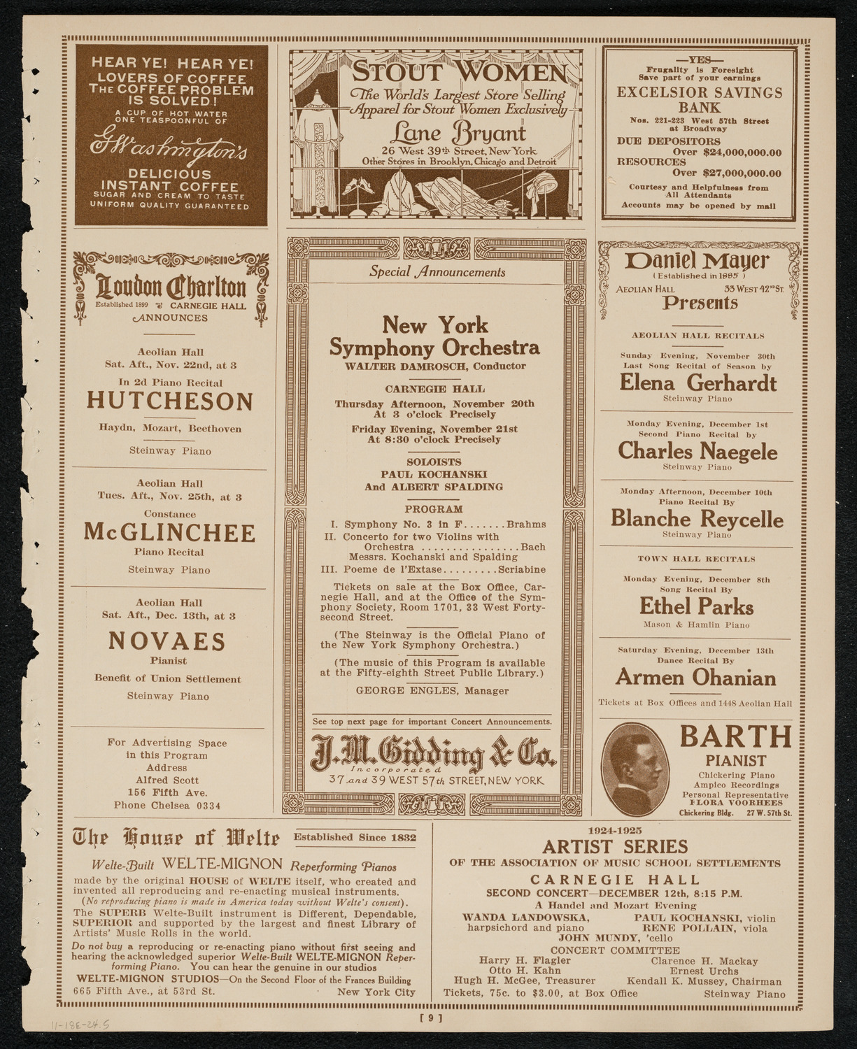 Philadelphia Orchestra, November 18, 1924, program page 9