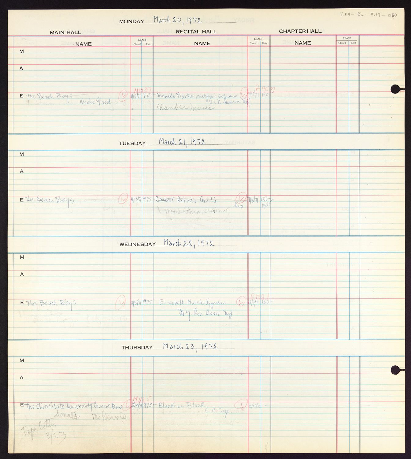 Carnegie Hall Booking Ledger, volume 17, page 60