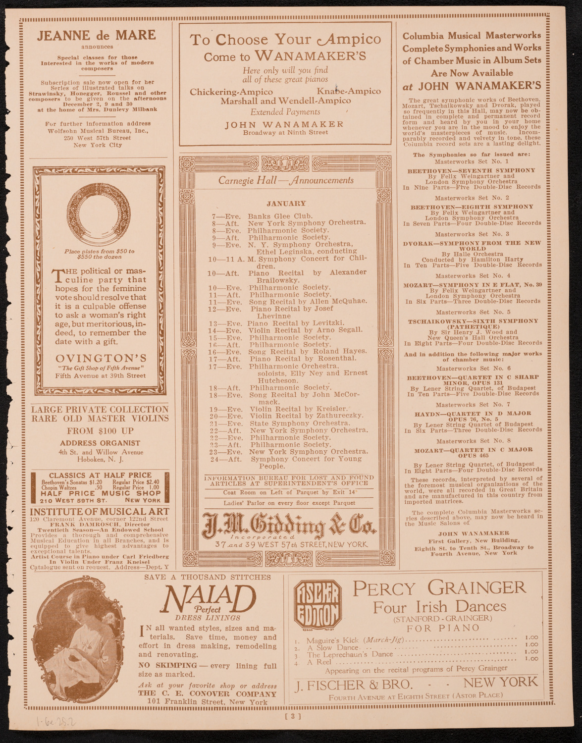 Philadelphia Orchestra, January 6, 1925, program page 3