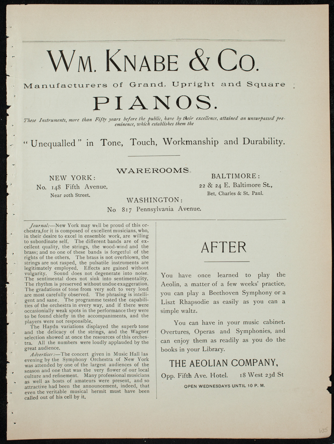 Damrosch Sunday Concert, January 17, 1892, program page 3
