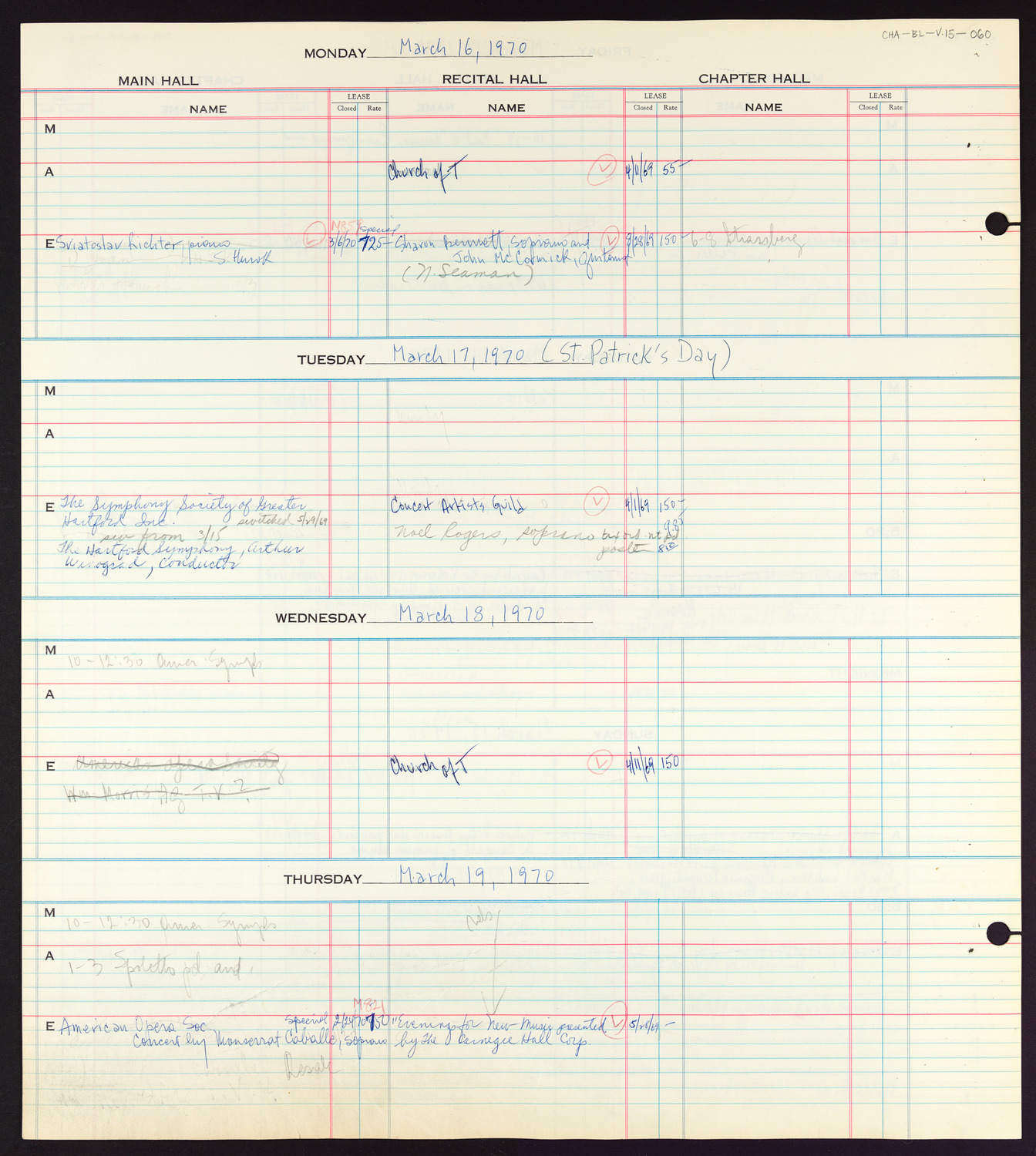 Carnegie Hall Booking Ledger, volume 15, page 60