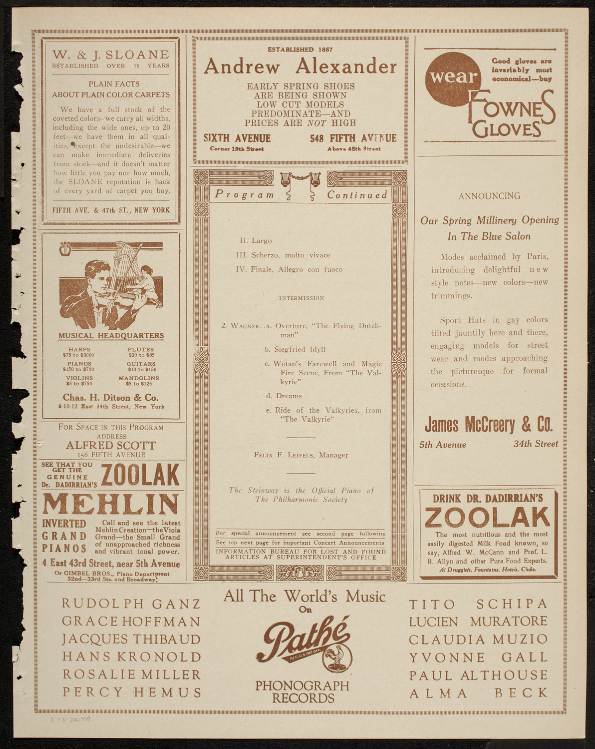 New York Philharmonic, February 13, 1920, program page 7