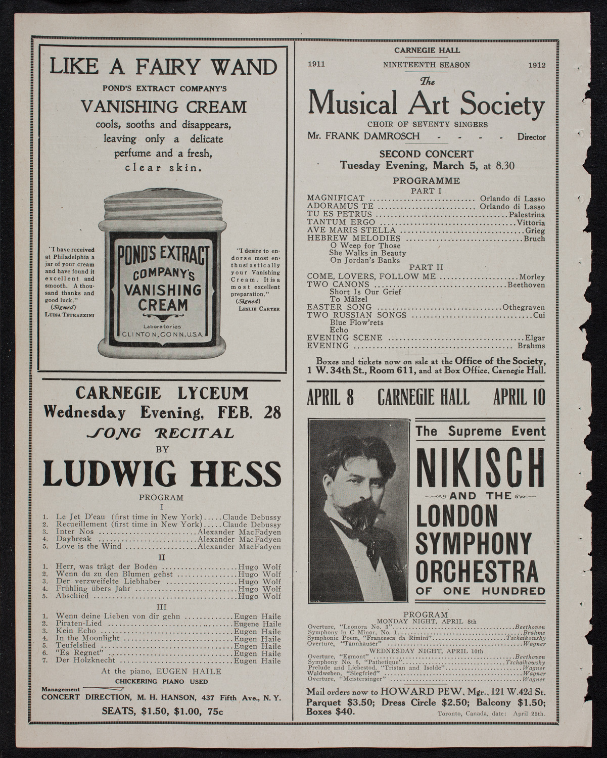Jan Kubelik, Violin, and Wilhelm Backhaus, Piano, February 25, 1912, program page 8