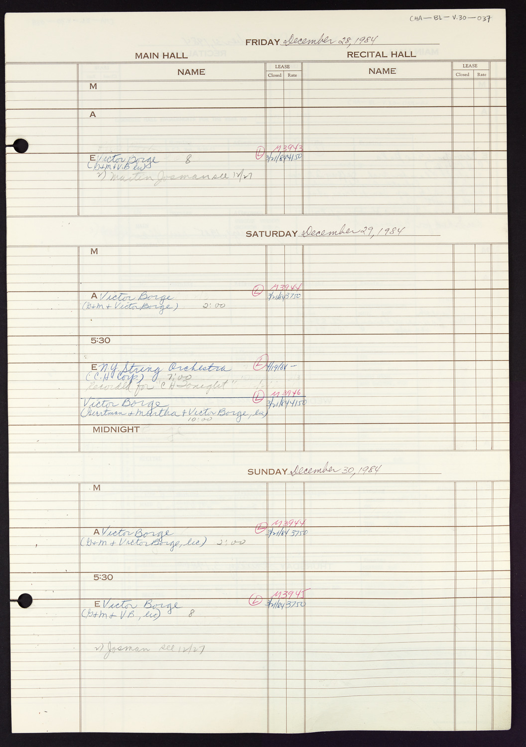 Carnegie Hall Booking Ledger, volume 30, page 37