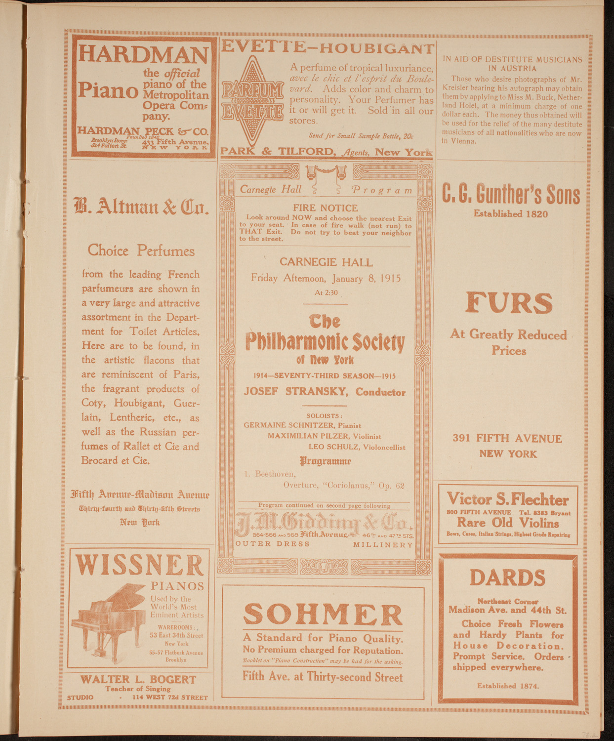 New York Philharmonic, January 8, 1915, program page 5