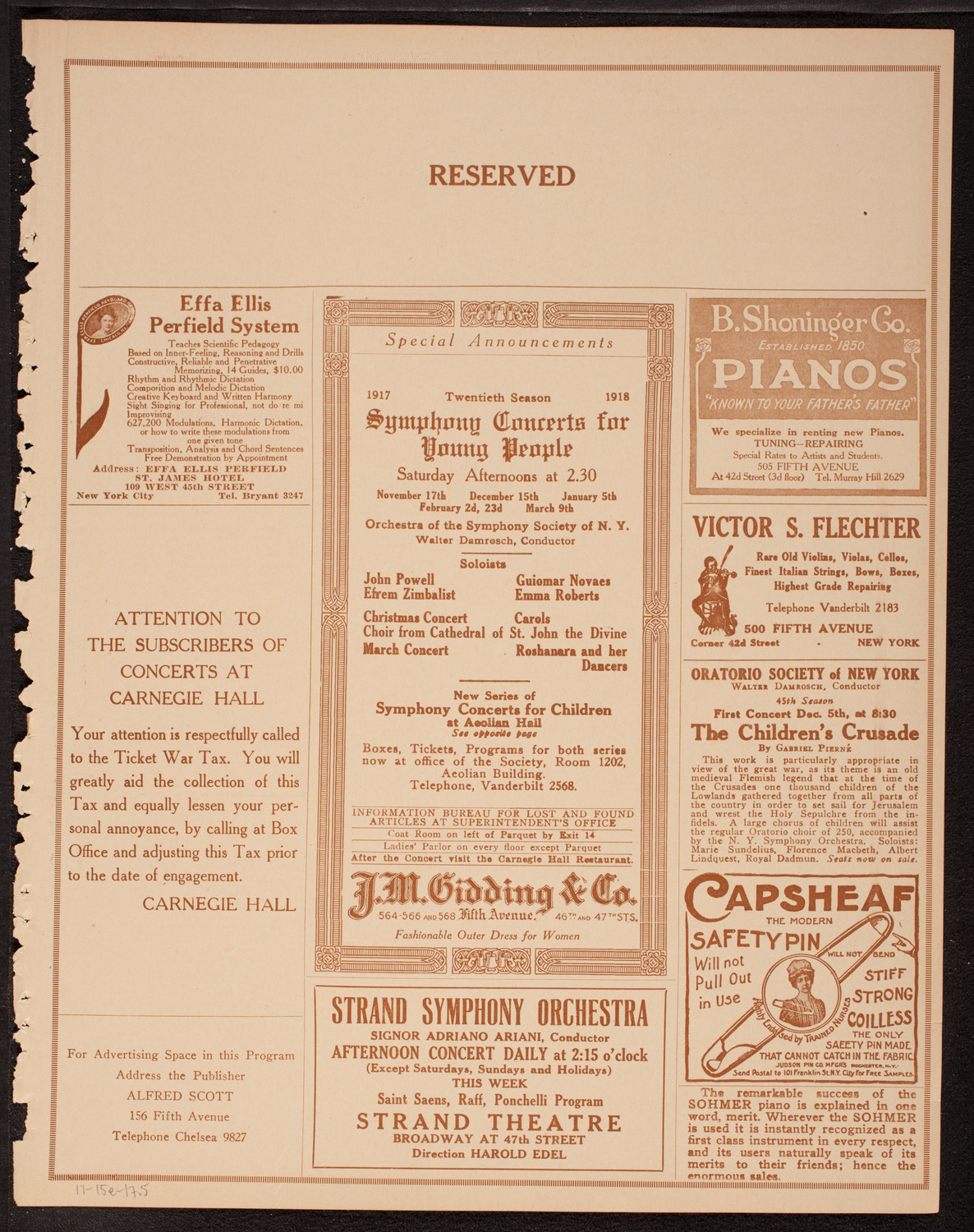 New York Philharmonic, November 15, 1917, program page 9