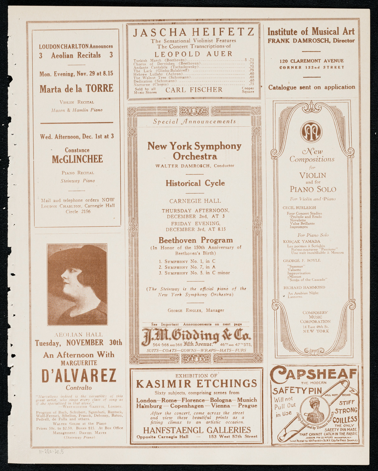 New York Philharmonic, November 28, 1920, program page 9